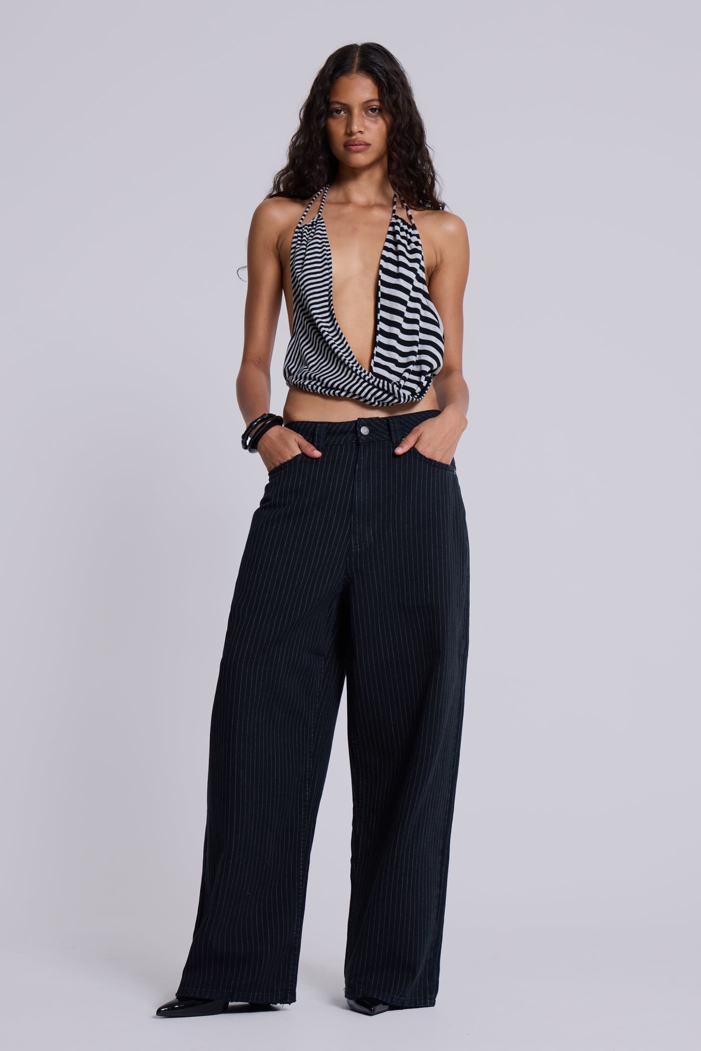 Black Pinstripe XL Colossus Jeans | Jaded London