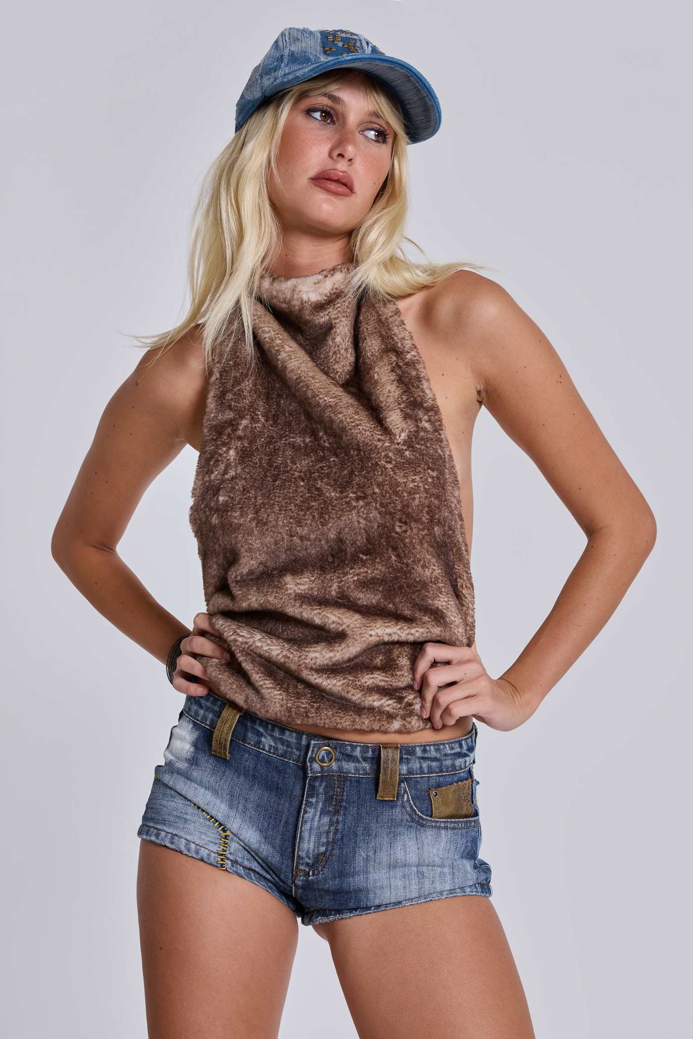 Faux Fur Zene Backless Top