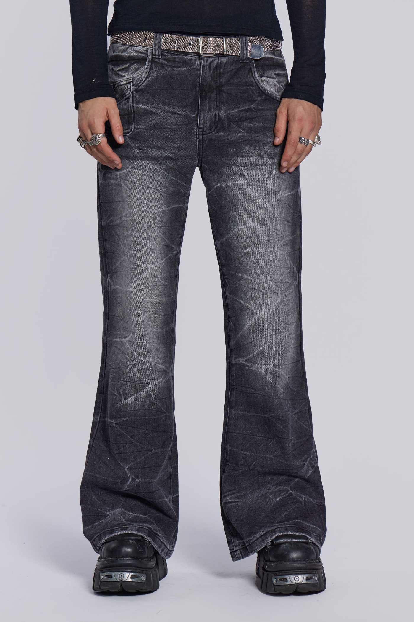 Black Crease Blaze Flared Jeans
