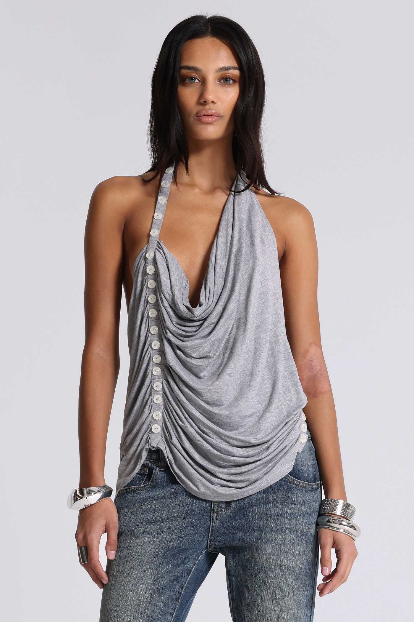 Alisia Backless Button Halter Top