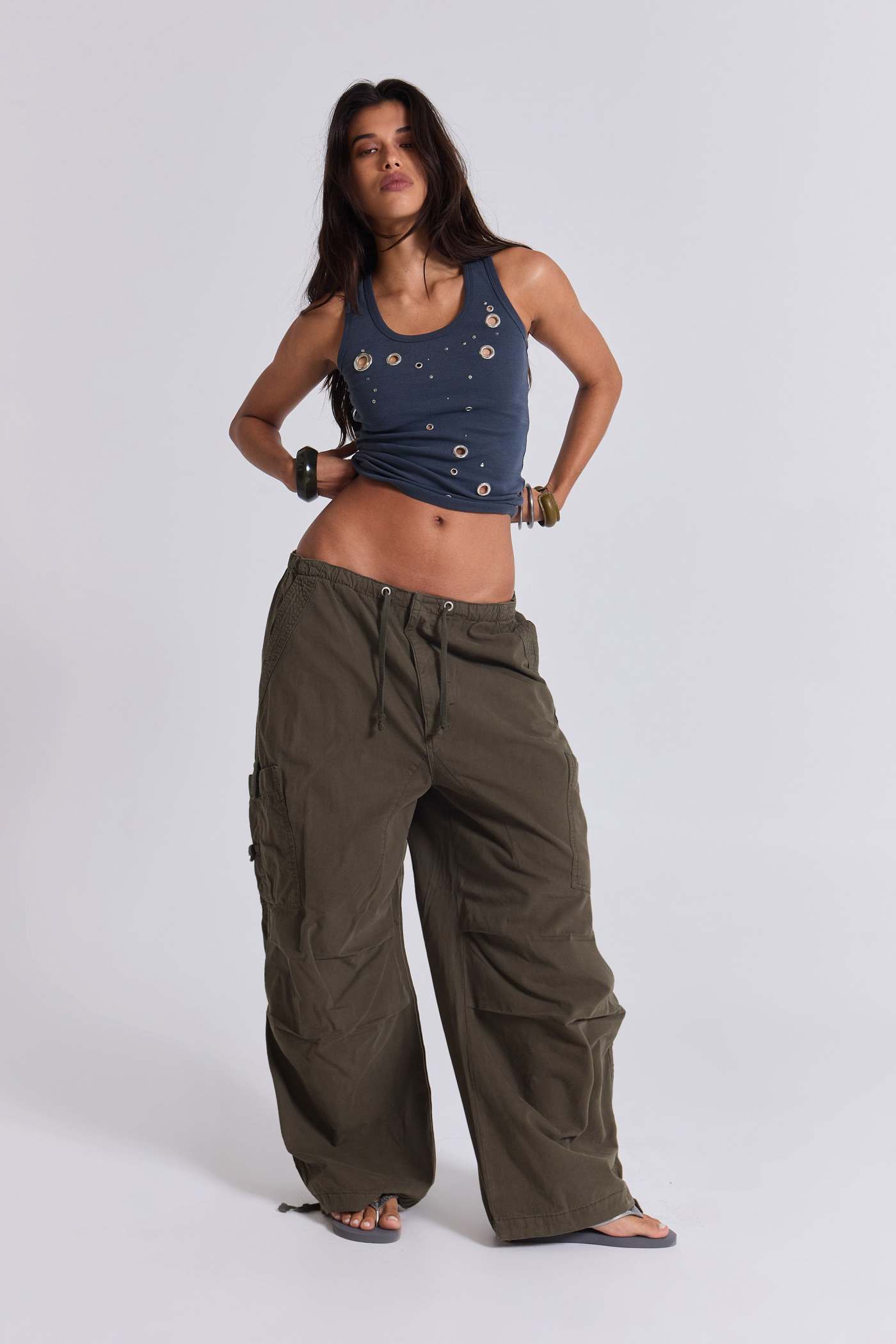 Khaki Parachute Cargo Pants
