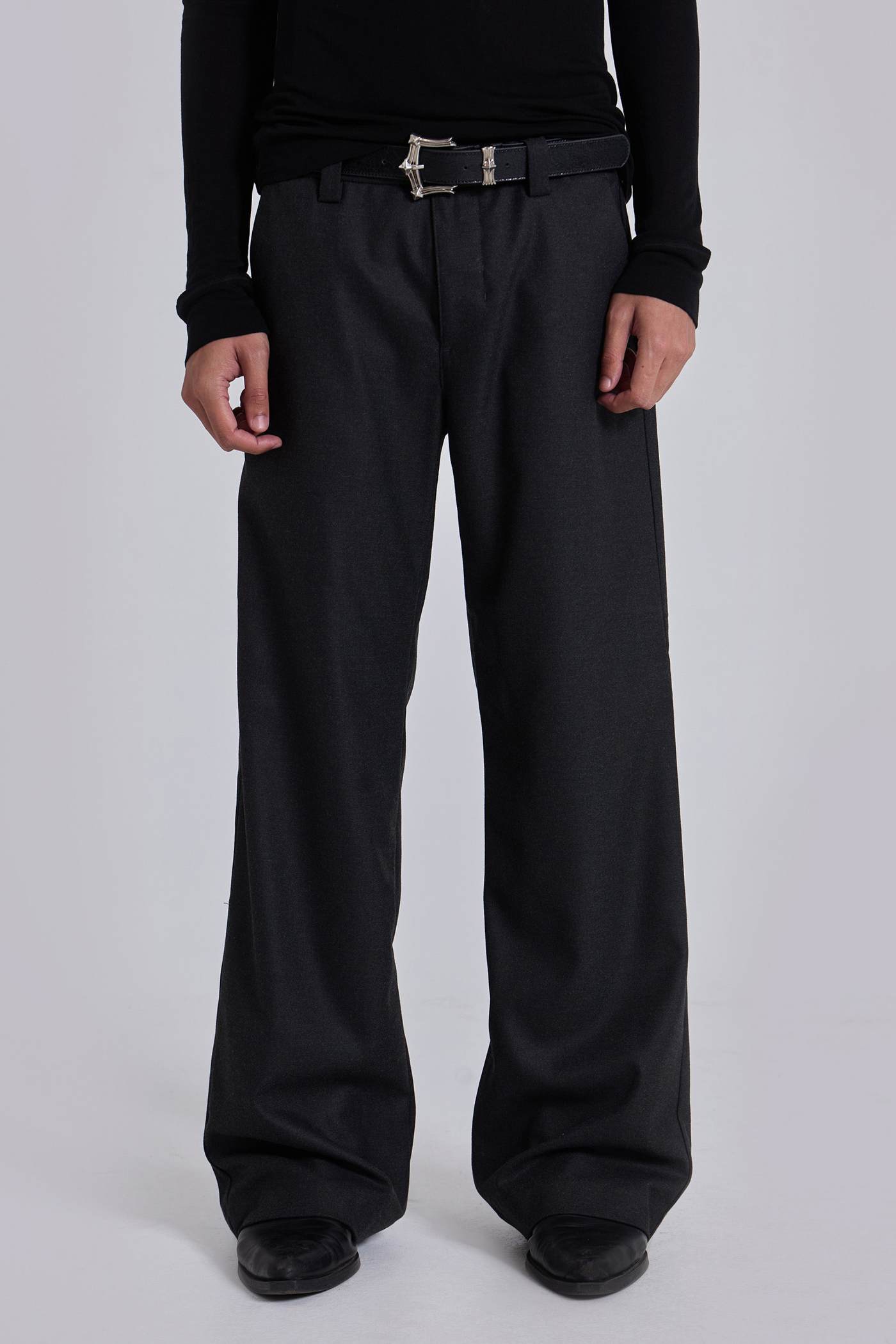 Charcoal Stacked Straight Suit Pants