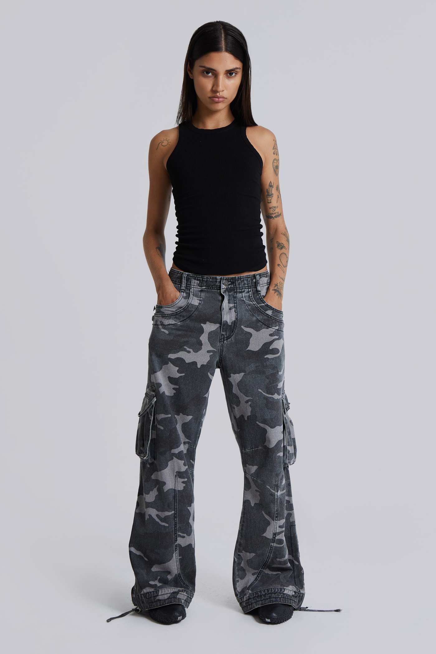 Washed Black Trooper Camo Cargo Pant
