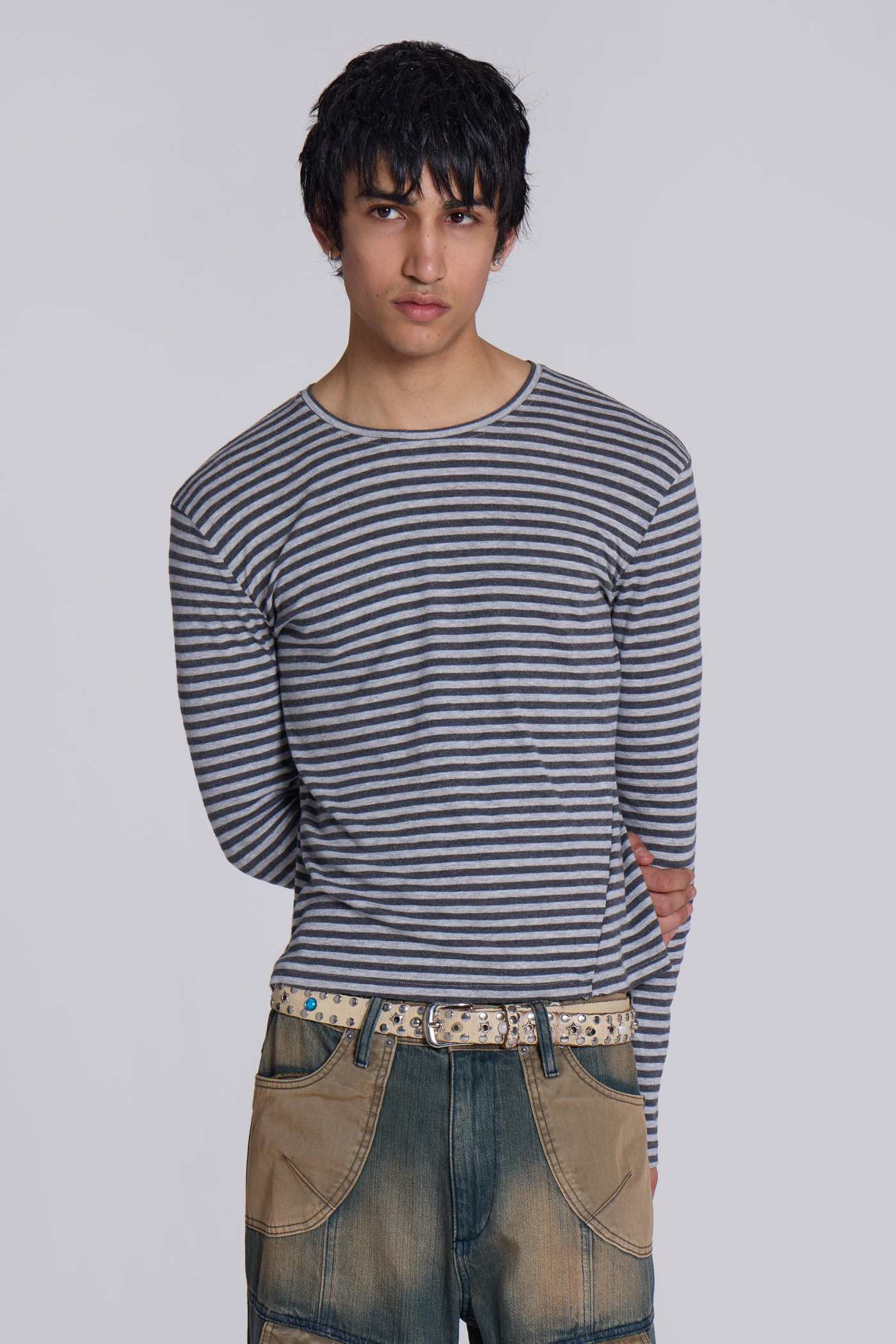 Grey Stripe Mist Long Sleeve Top