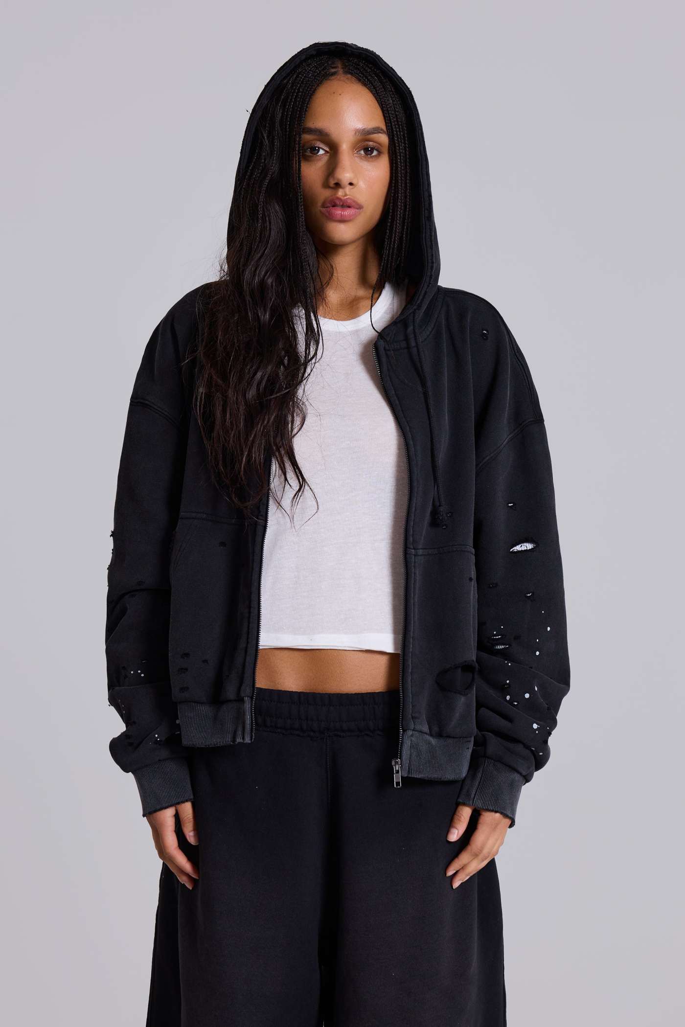 Sun Faded Waffle Lined Zip Hoodie