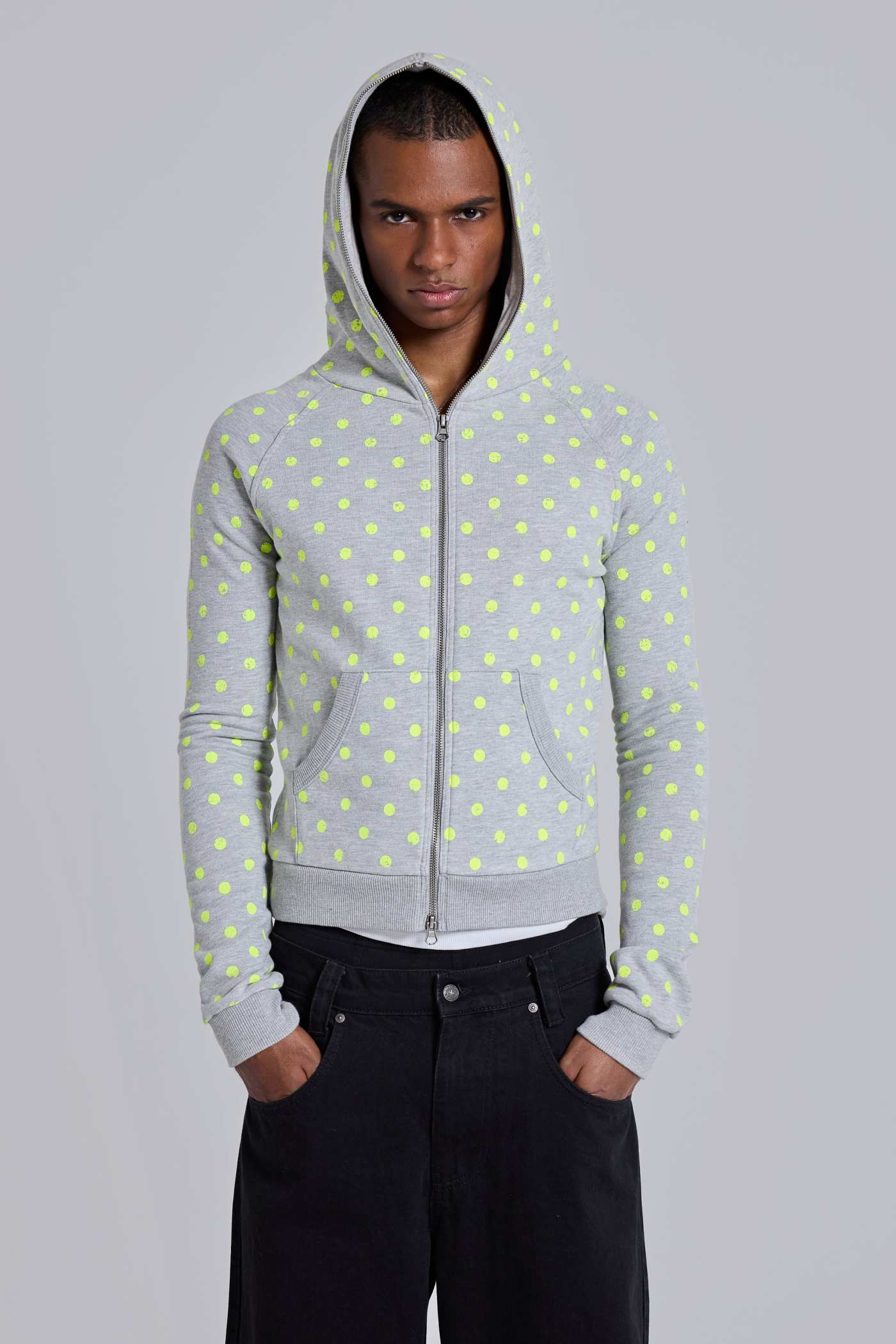 NEON AND GREY POLKADOT ZIP THROUGH MINI MONSTER HOODIE