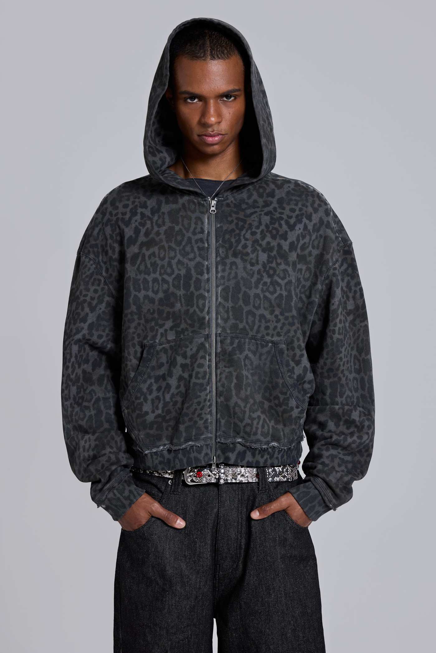 CHARCOAL LEOPARD MONSTER HOODIE