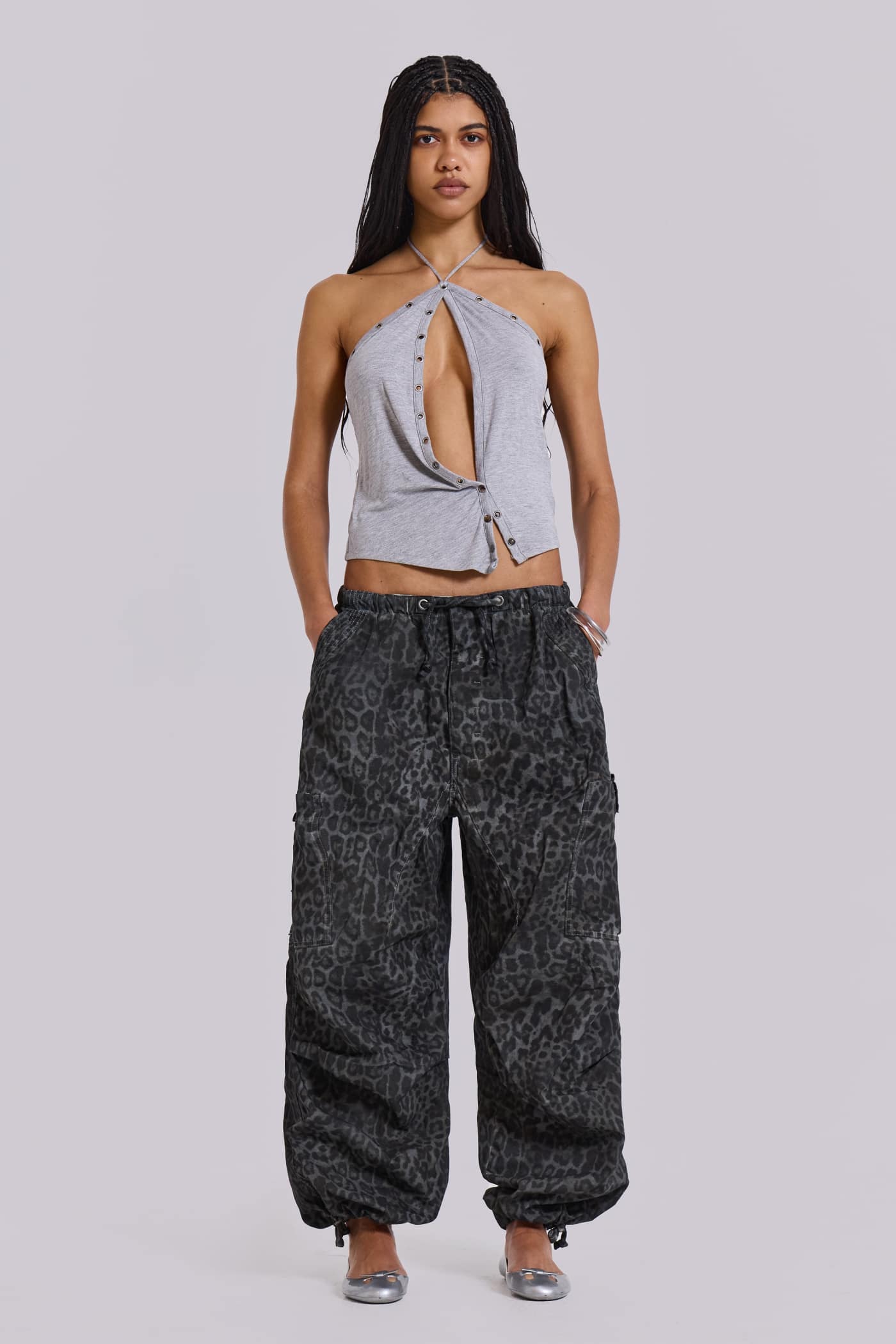 Charcoal Leopard Parachute Pants
