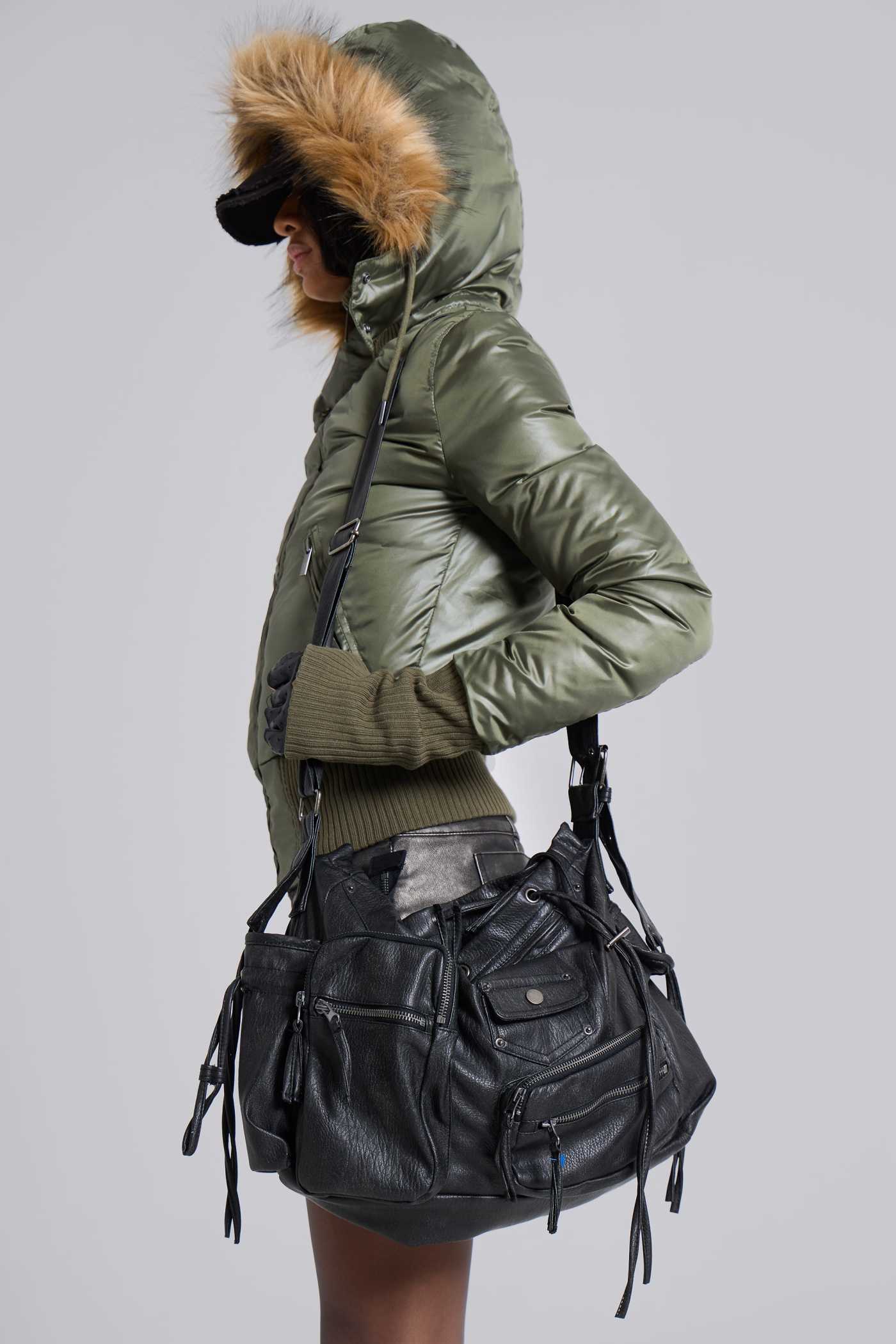 Faux Leather Utility Satchel