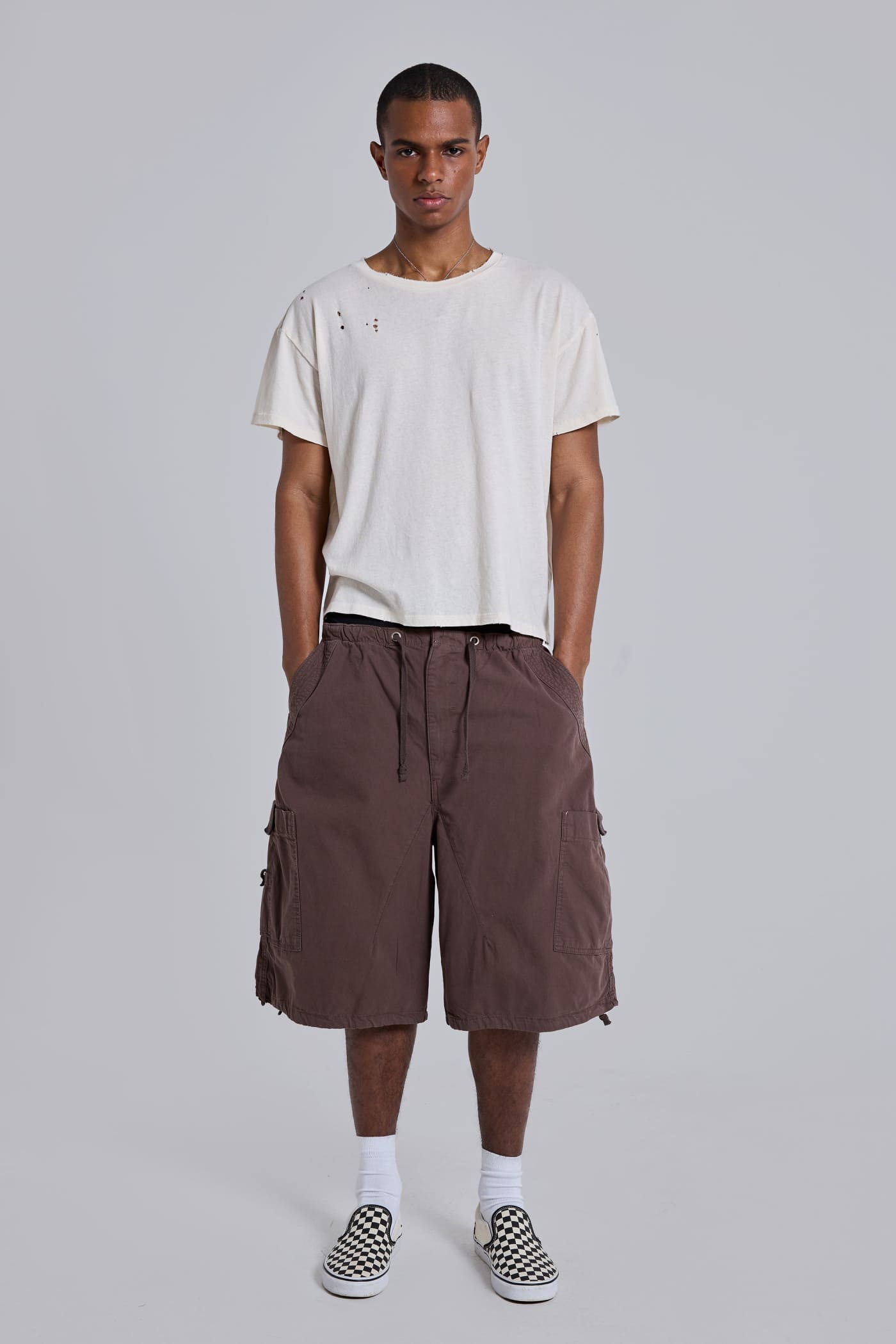 Brown Parachute Cargo Baggy Shorts
