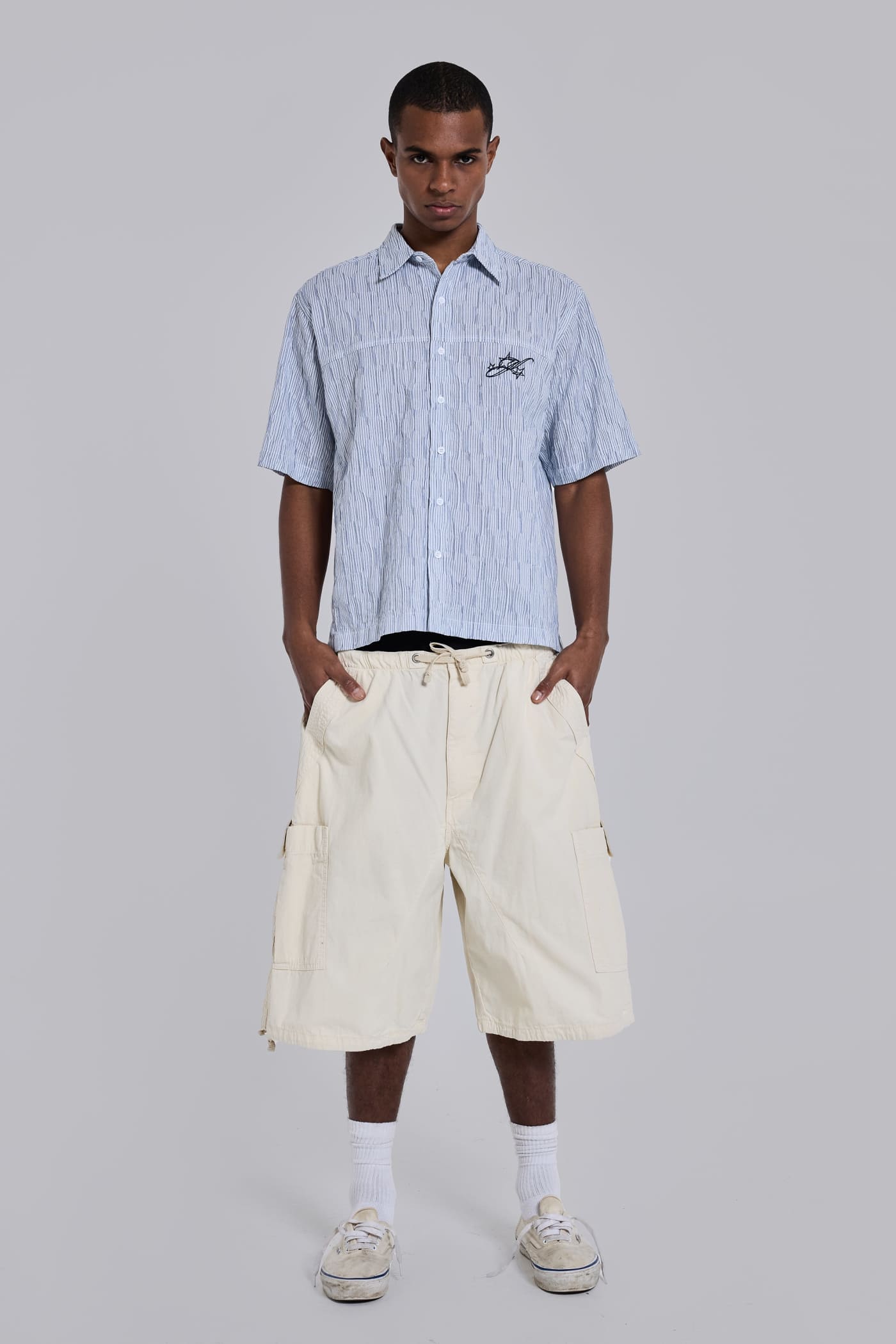 Ecru Parachute Cargo Baggy Shorts