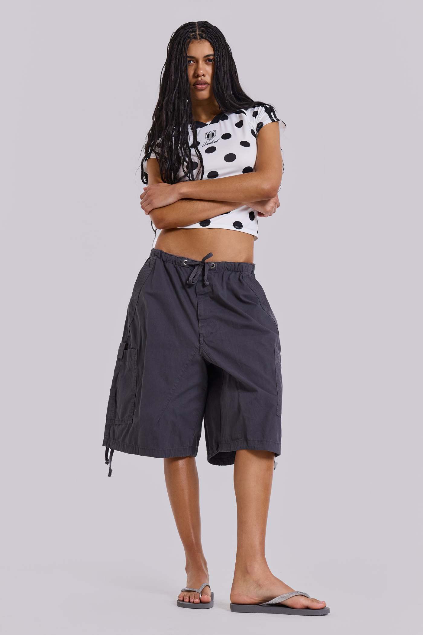 Vintage Grey Parachute Cargo Shorts