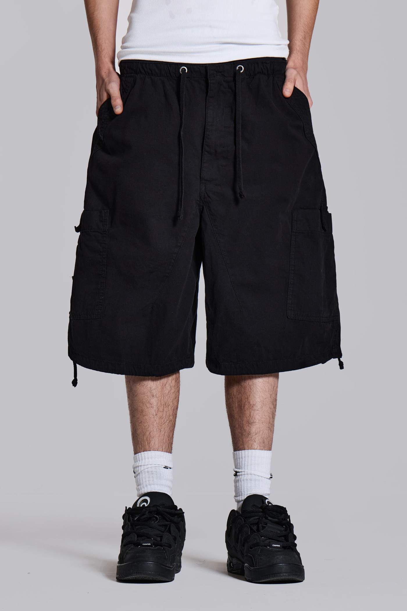 Black Parachute Cargo Baggy Shorts