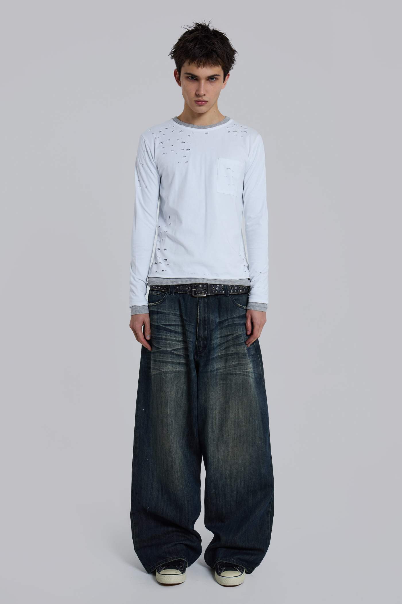 Distressed Double-Layered Waffle Top