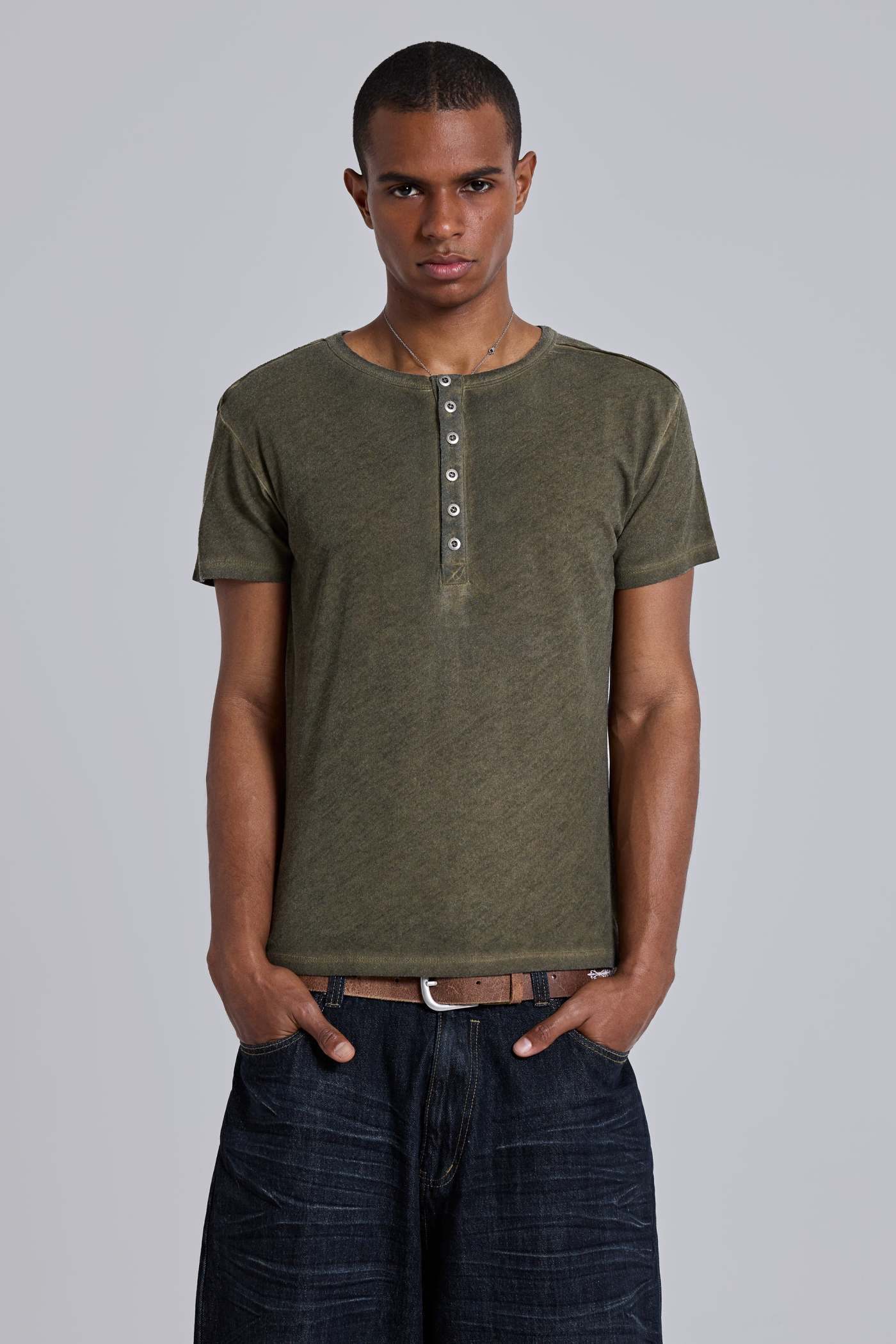 SS KHAKI TEXTURE HENLEY