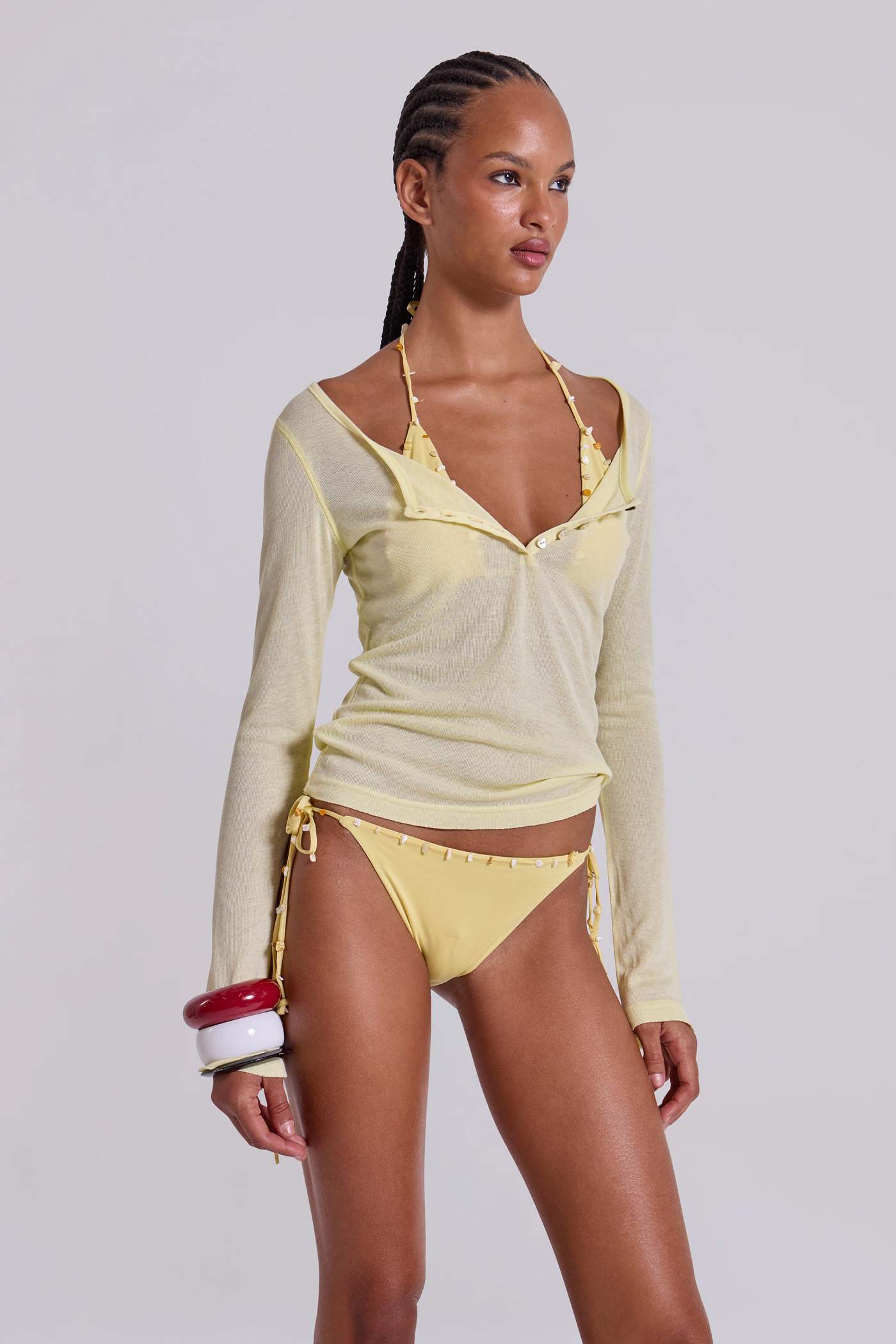 Sheer Henley Top in Buttercup | Jaded London | Clothing