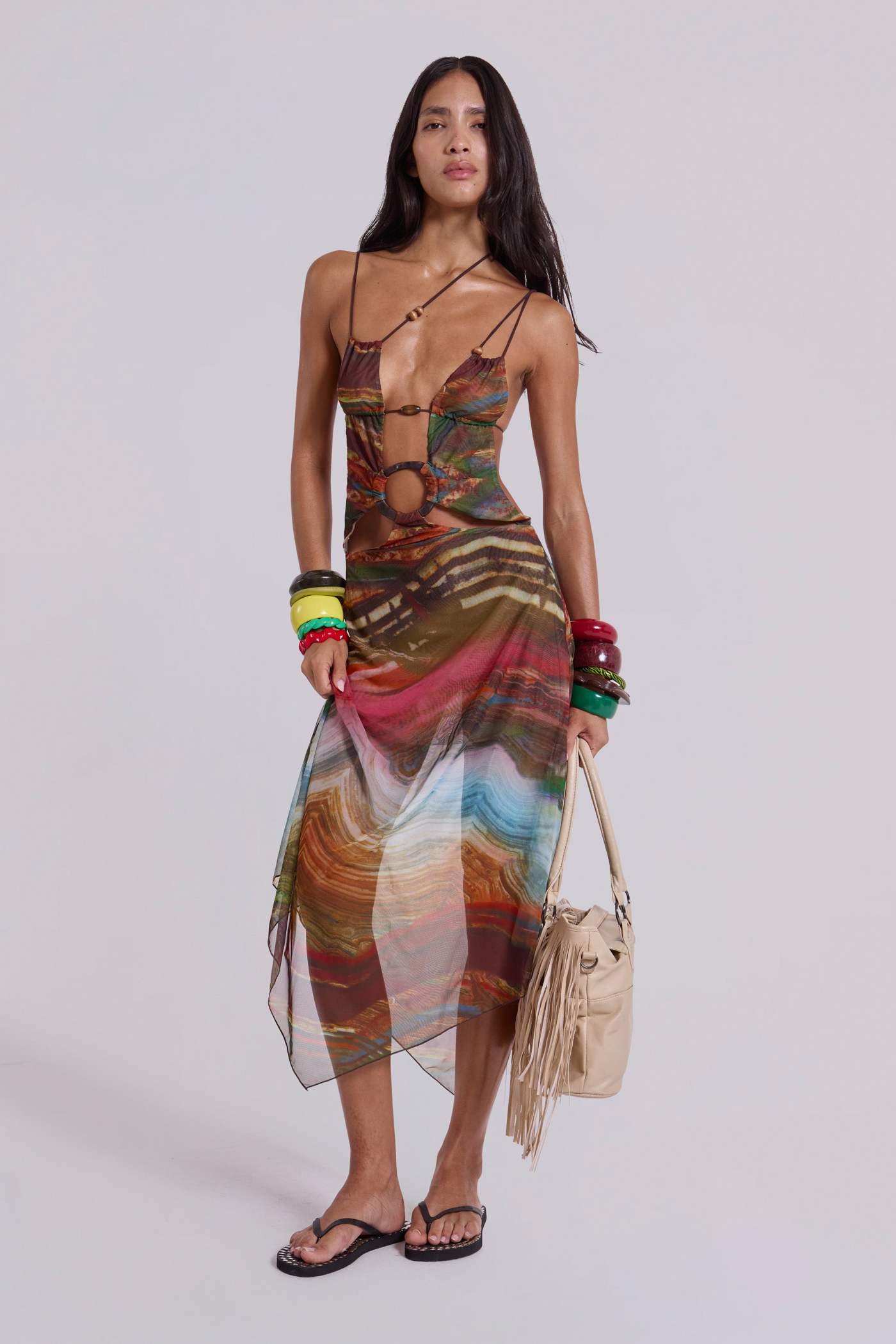 Kaia Midi Dress with Wooden Trims