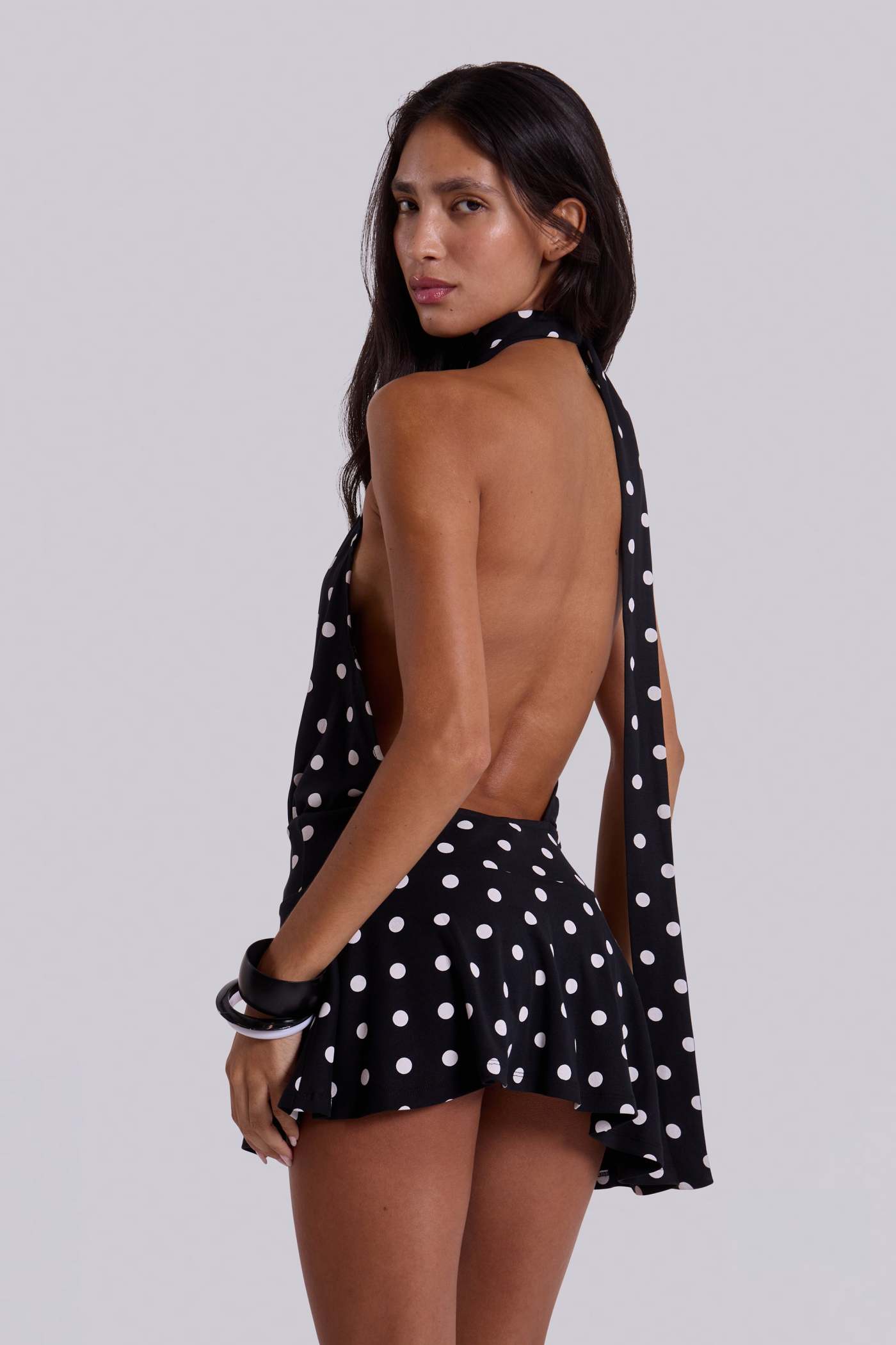 Enya Backless Mini Dress in XL Polkadot | Jaded London