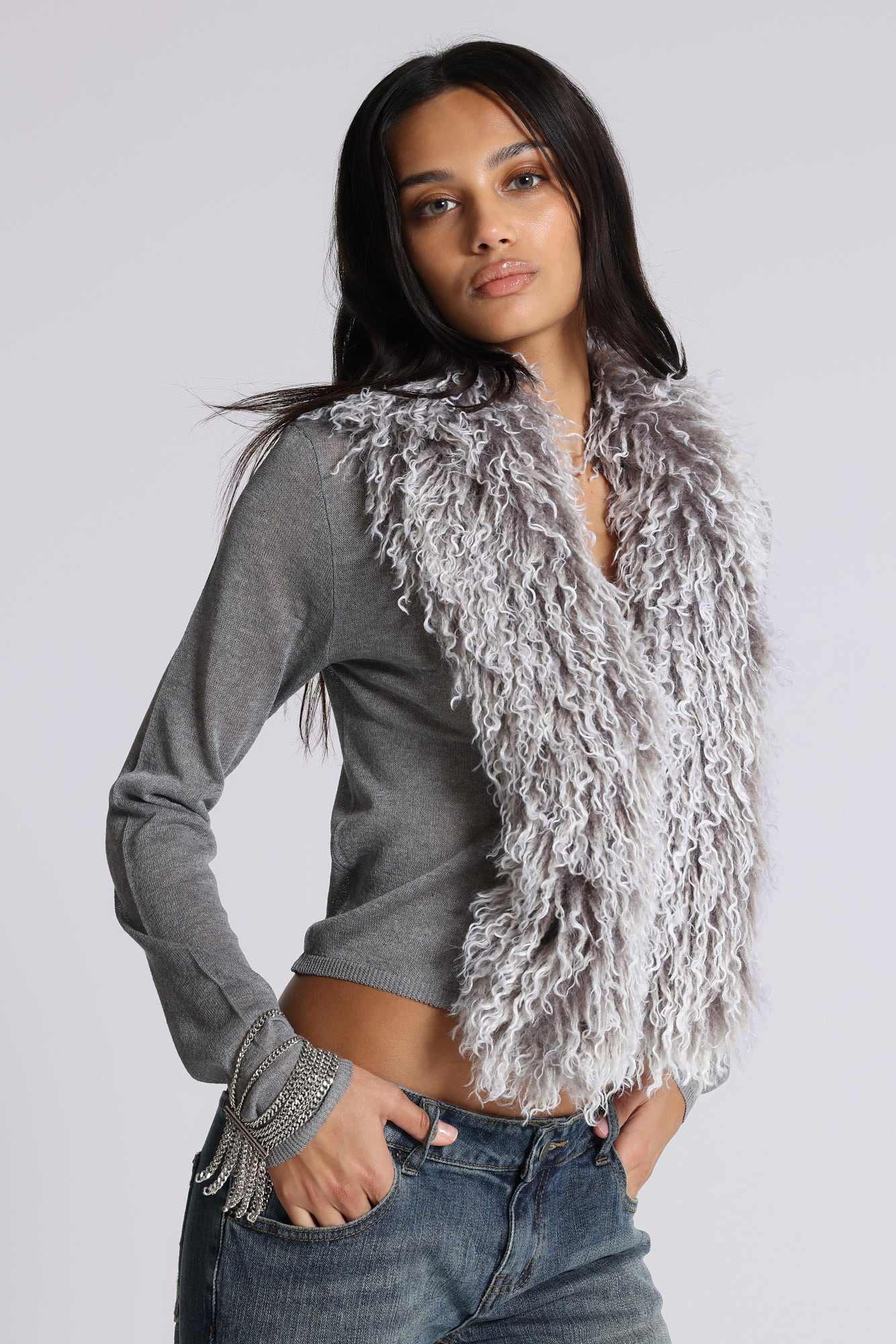 Elune Faux Mongolian Fur Knit Cardigan