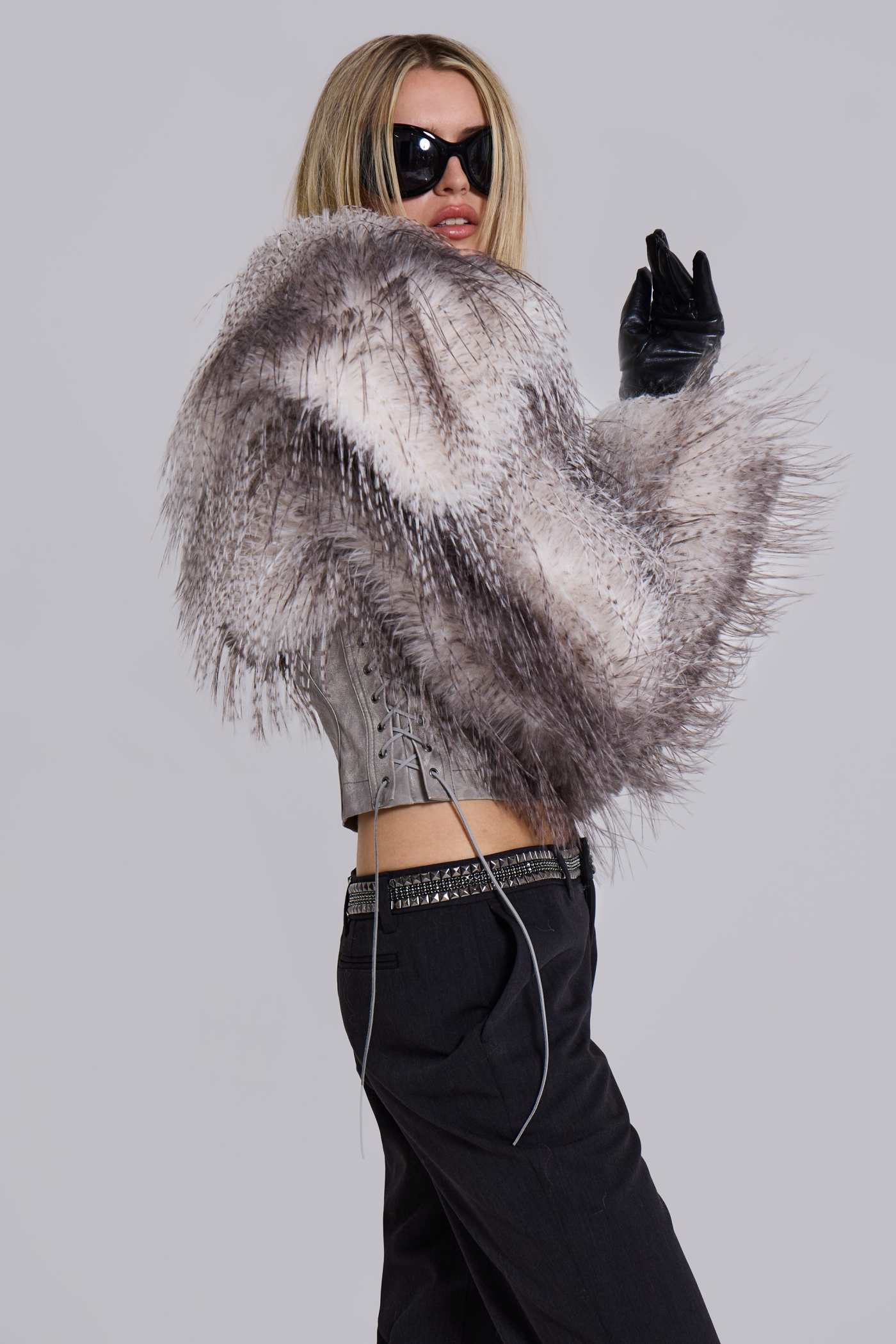 Haka Faux Feather Fur and Leather Jacket