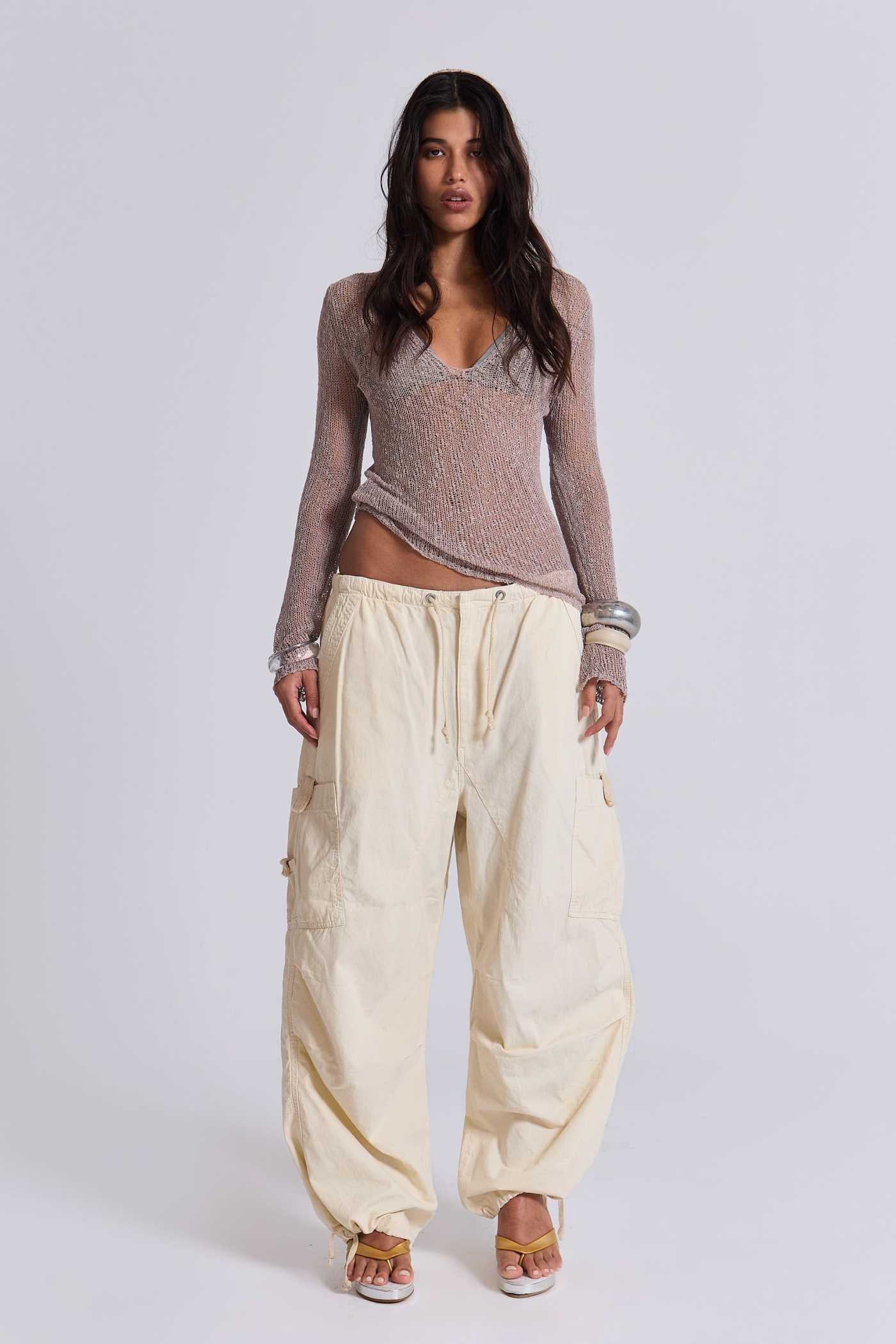 Shop Ecru Parachute Cargo Pants | Jaded London | Clothing