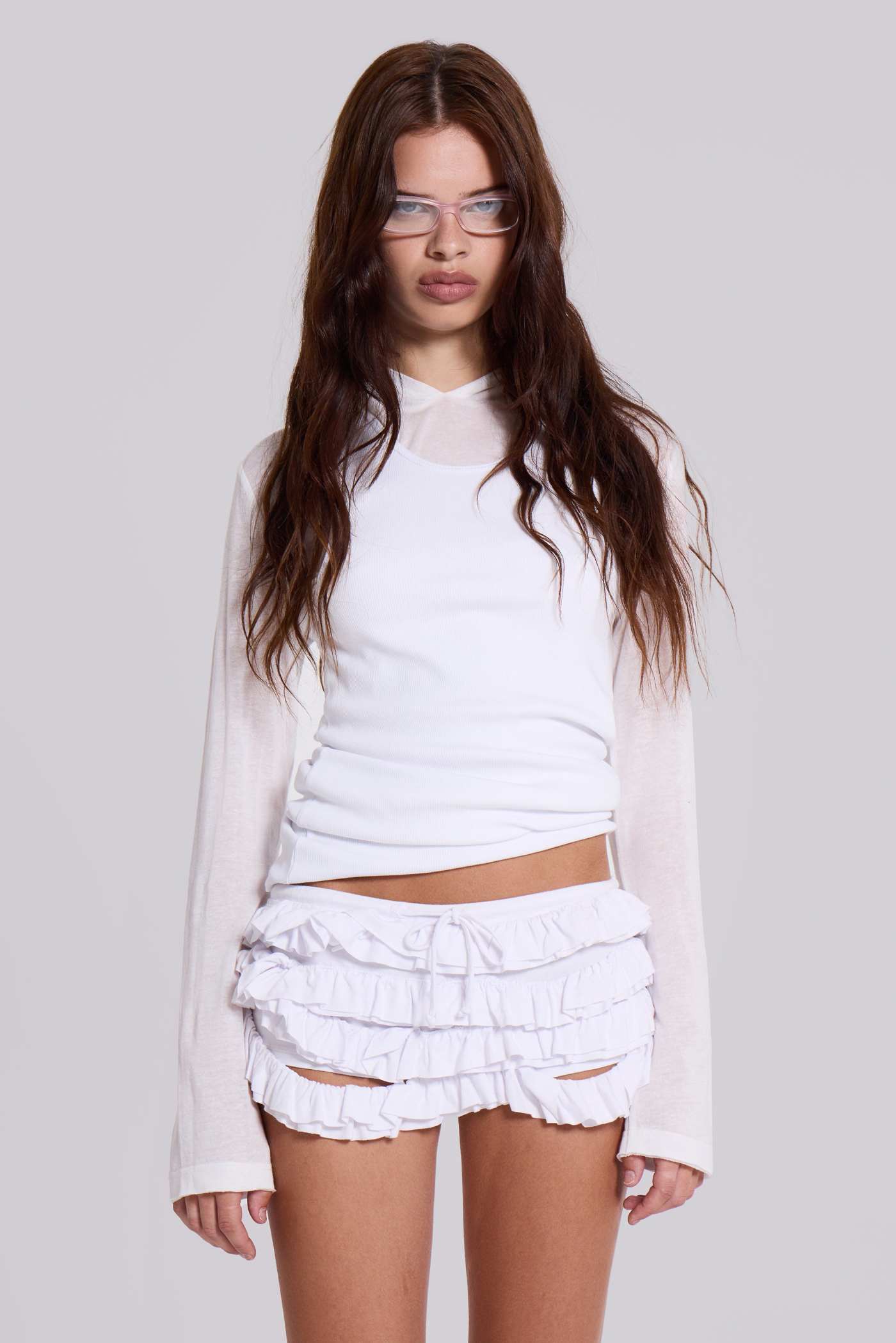 JADED LONDON Mya ジャージーフリル ブルマーミニショートパンツ Mya Ruffle Mini Shorts in Grey | Jaded London | Clothing