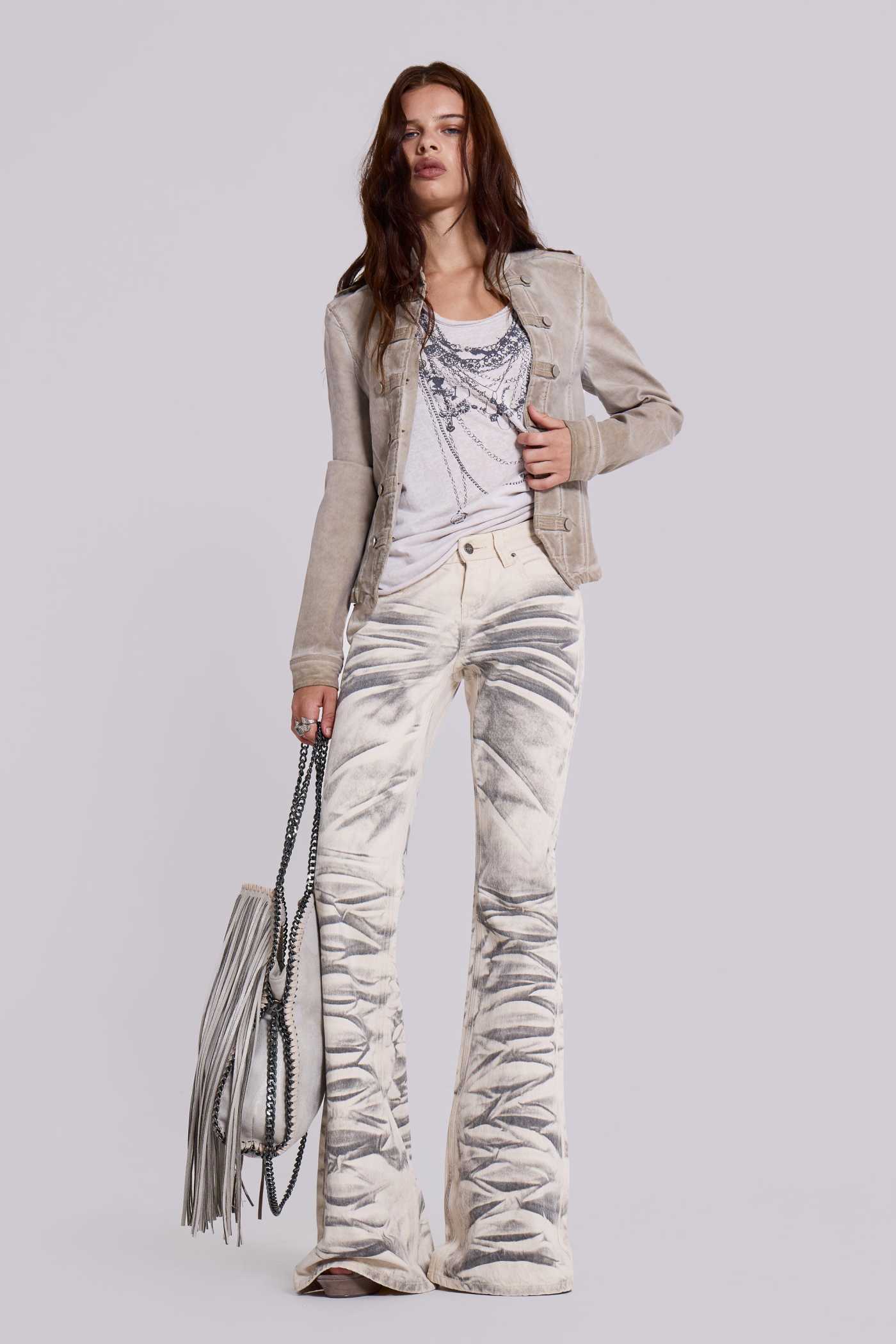 関送込★JADED LONDON★Arctic White ドリフトジーンズ Arctic White Drift Flared Jeans | Jaded London