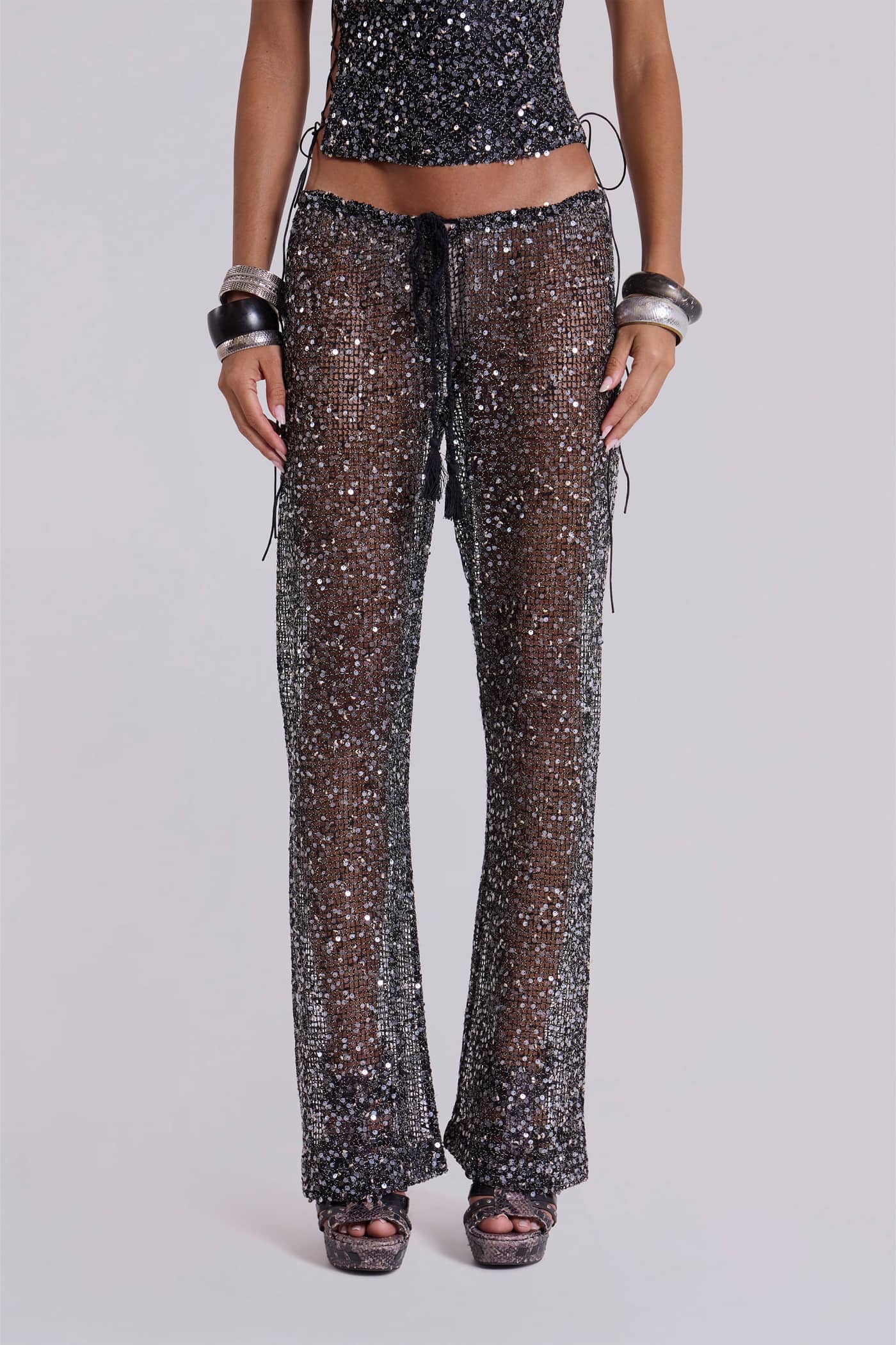 Deva Sequin Knit Trousers in Midnight