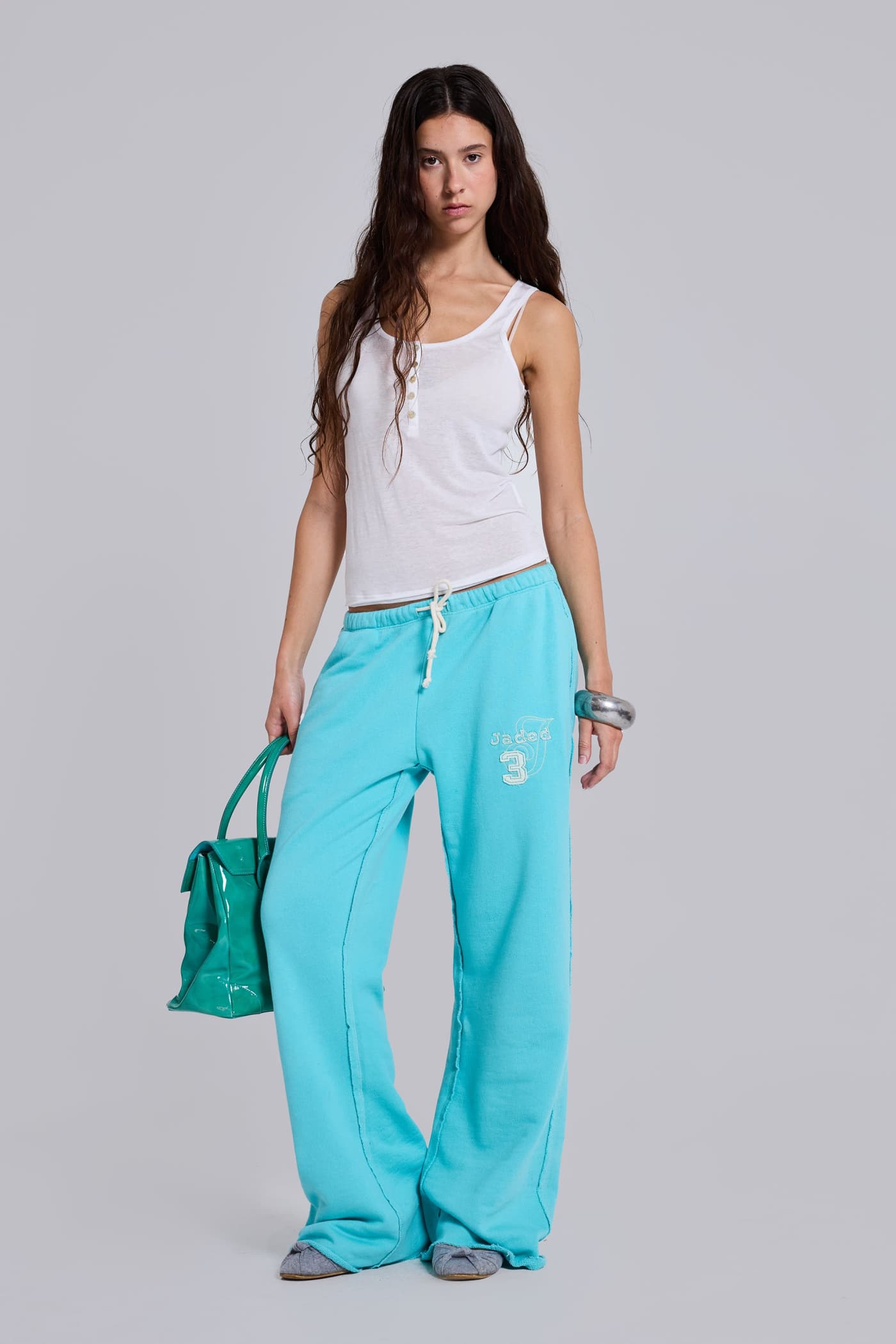 Cleo Slouchy Bootcut Jogger in Turquoise