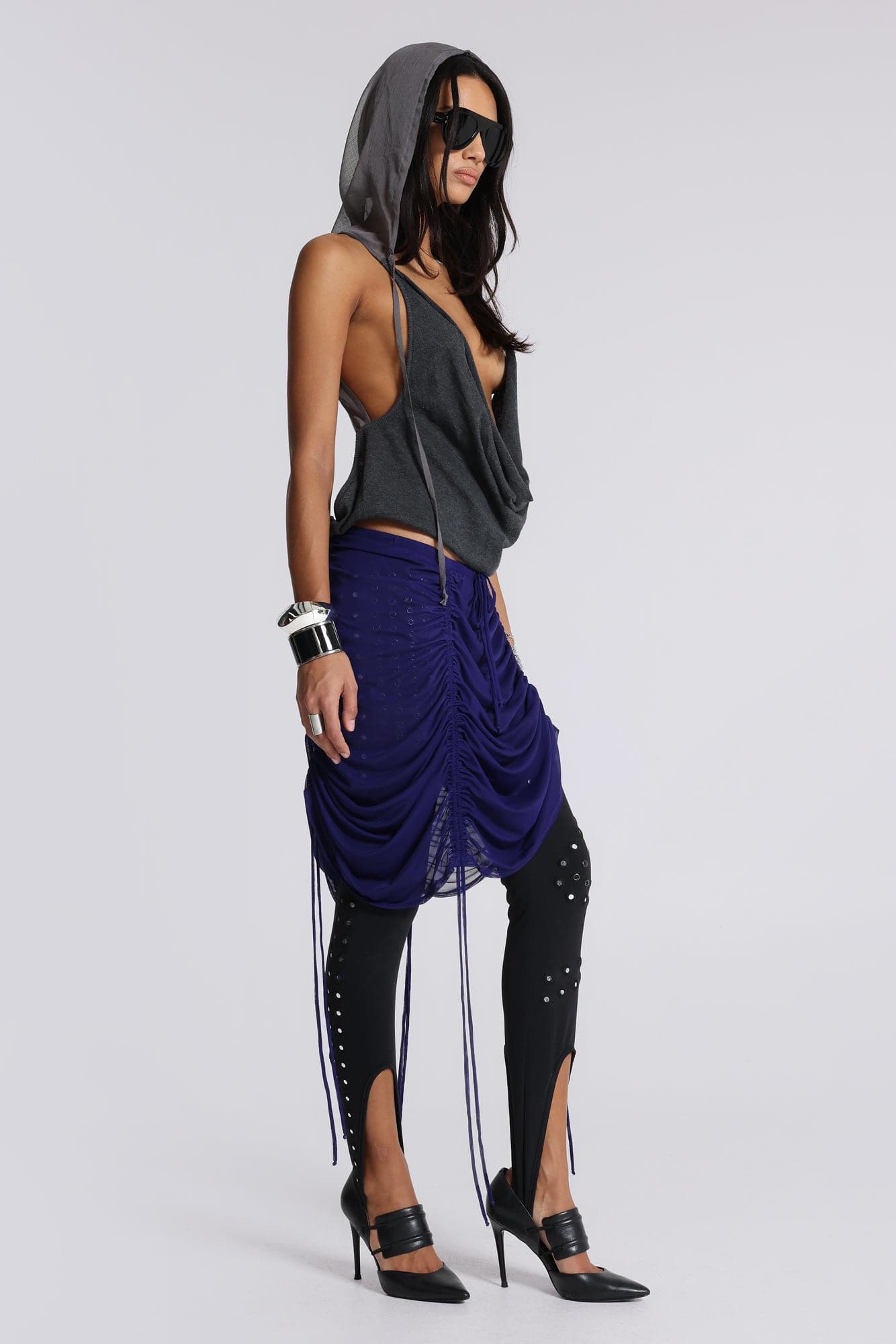 Velare Ruched Mesh Midi Skirt