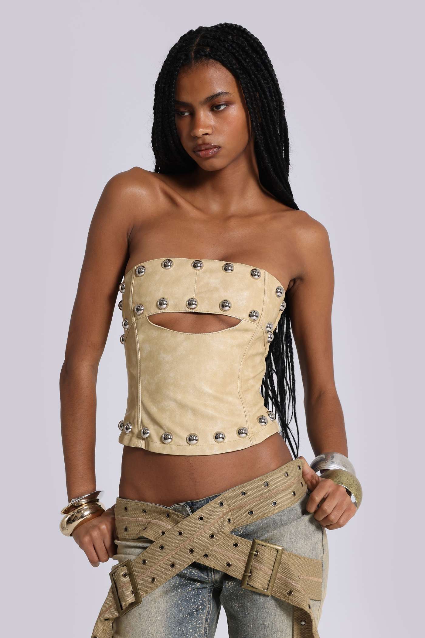 Vinta PU Leather Studded Corset Top