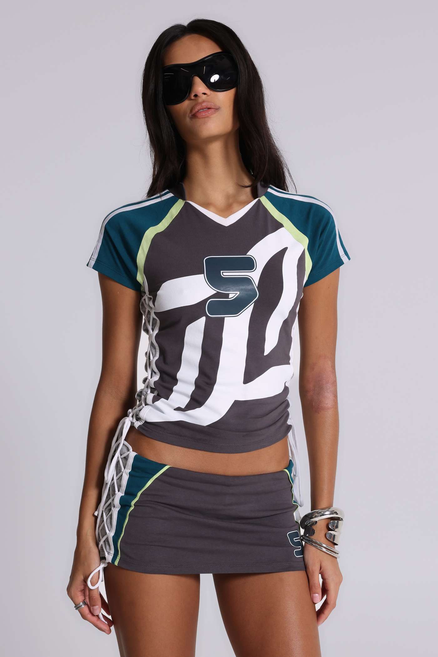 No. 5 Lace Up Football Baby Tee