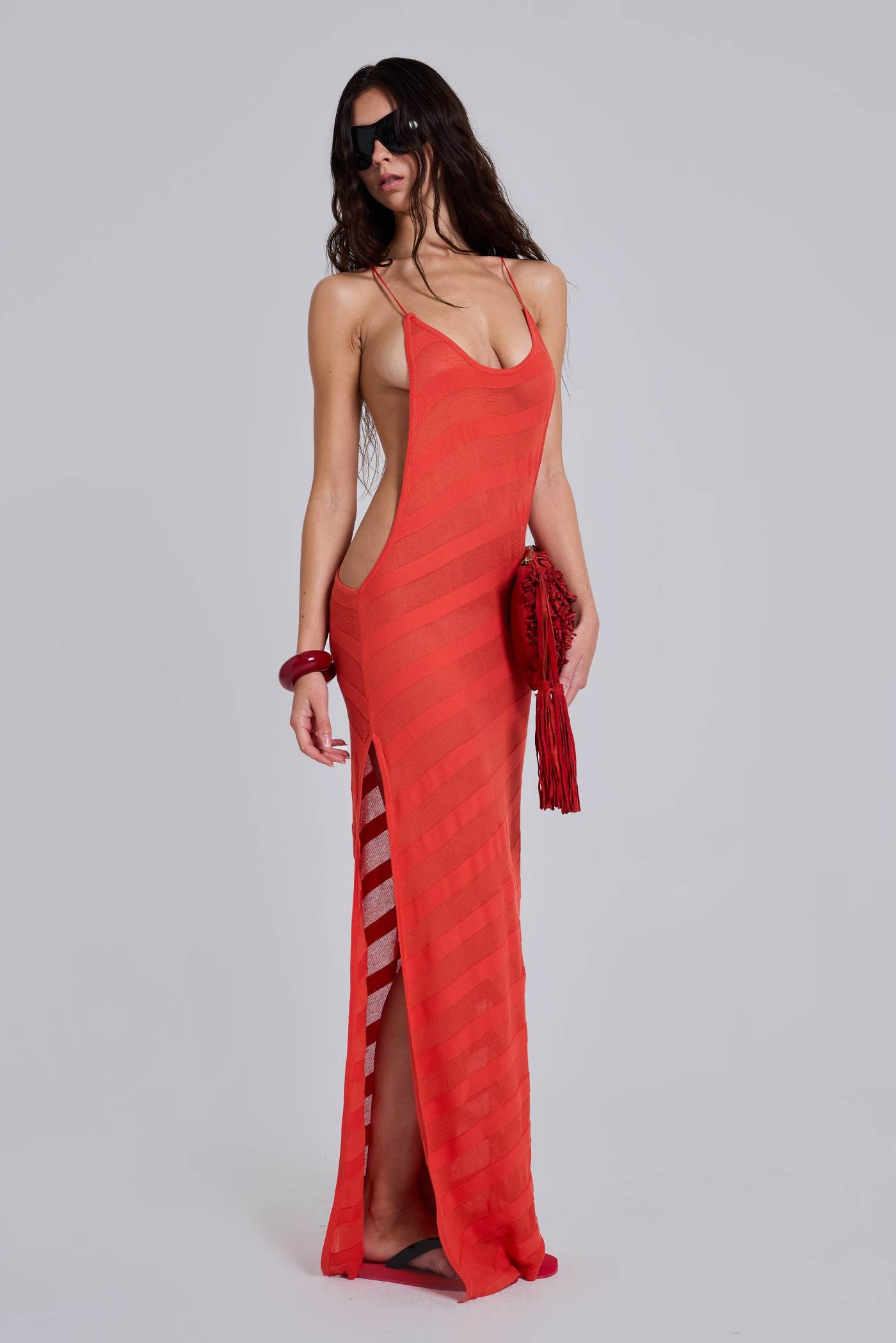 Noir Knit Maxi Dress in Coral