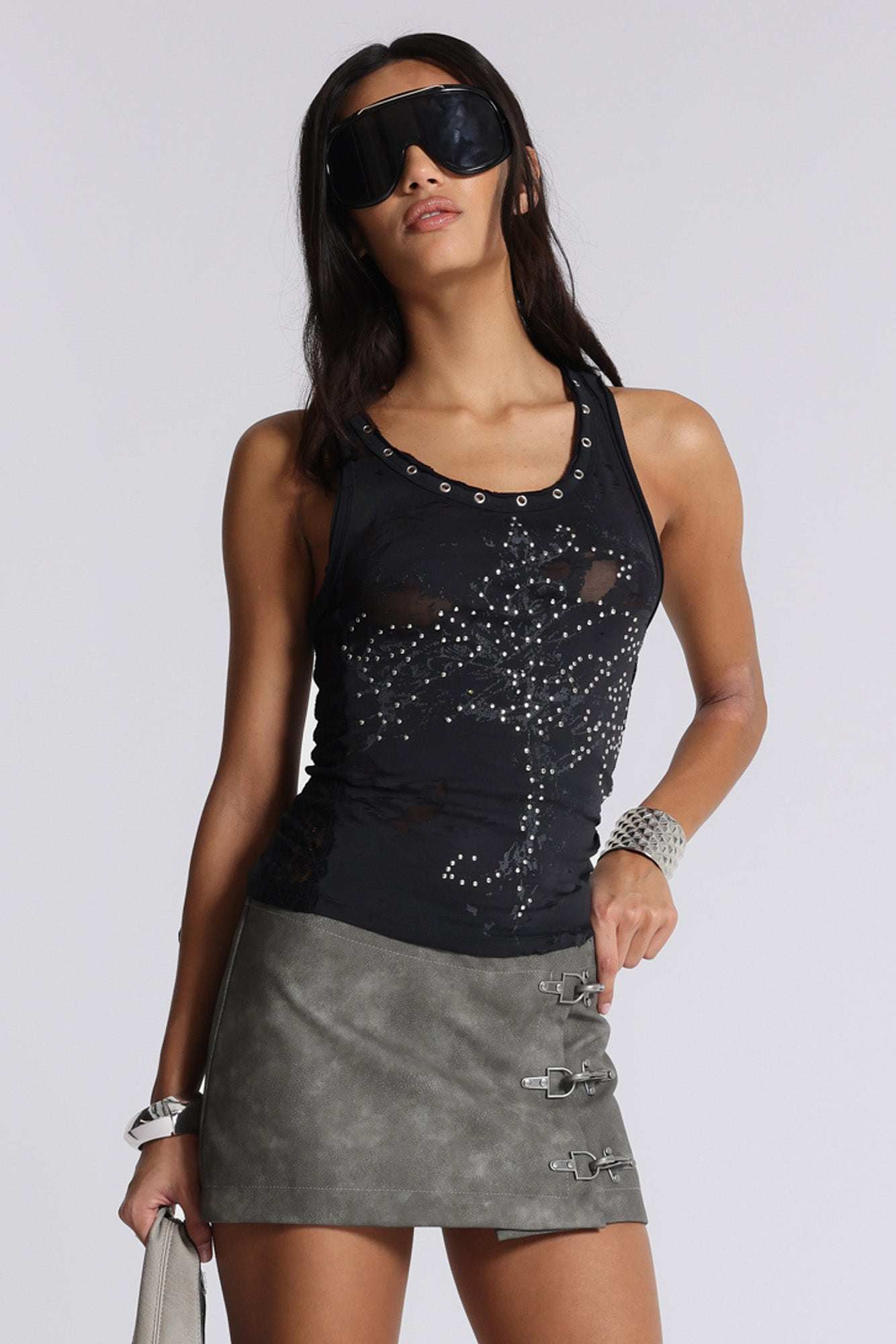 Ramona Burnout Vest Top in Black