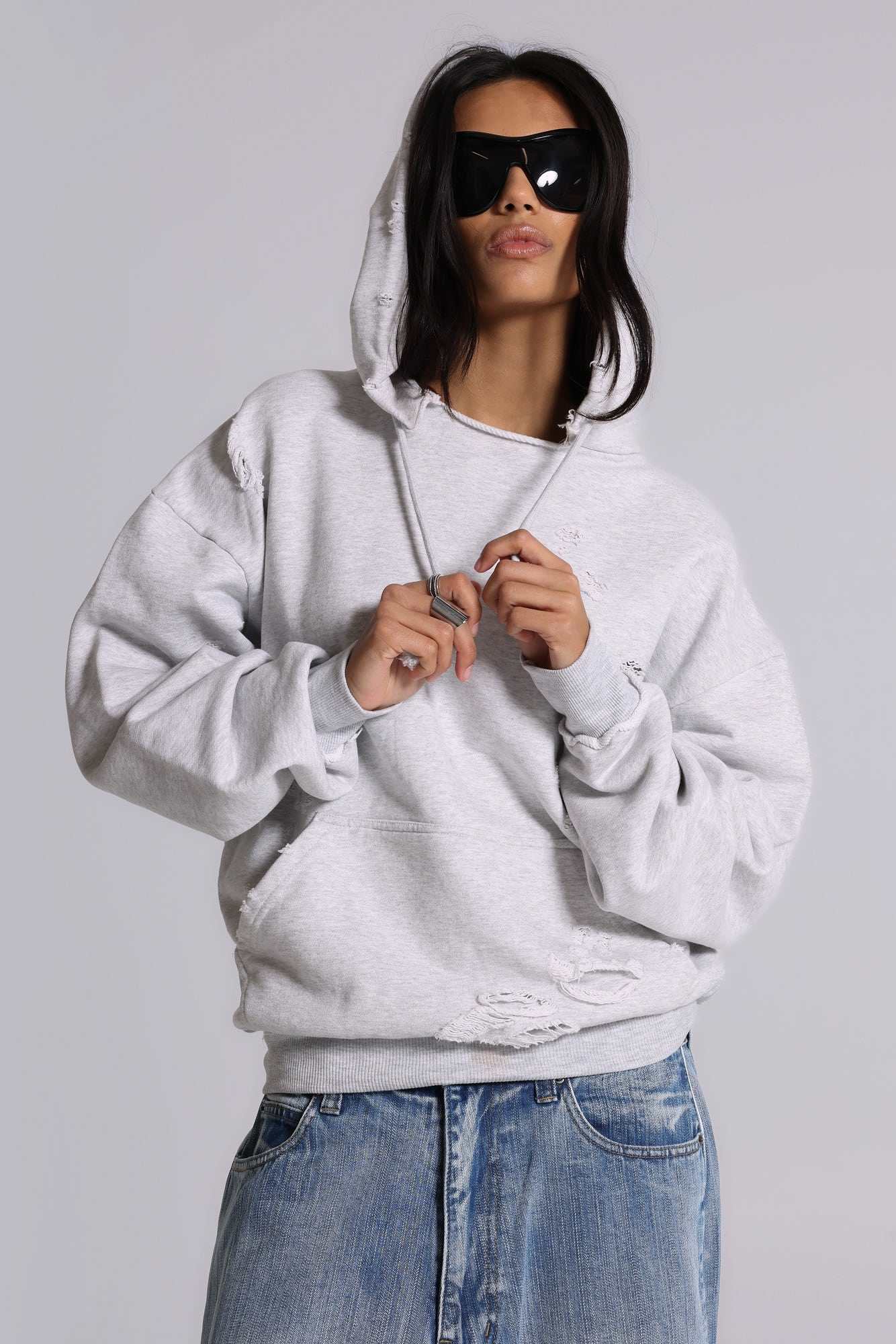 Pullover Bitten Hoodie in Grey Marl