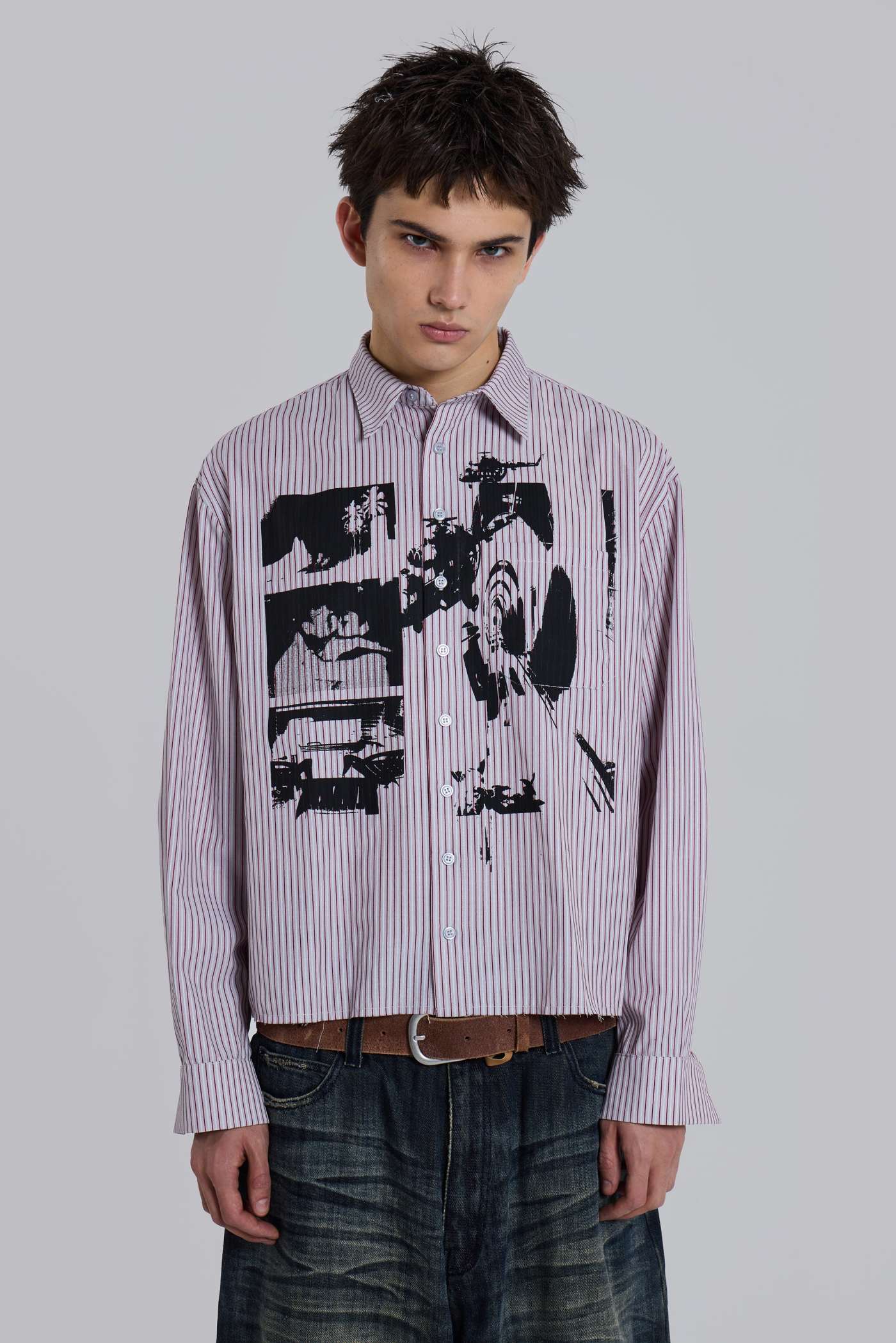 Overprint Cropped Button-Up Shirt