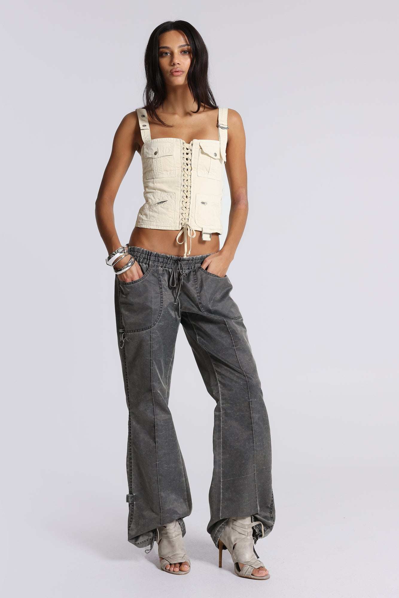 Vire Washed Satin Bootcut Cargos