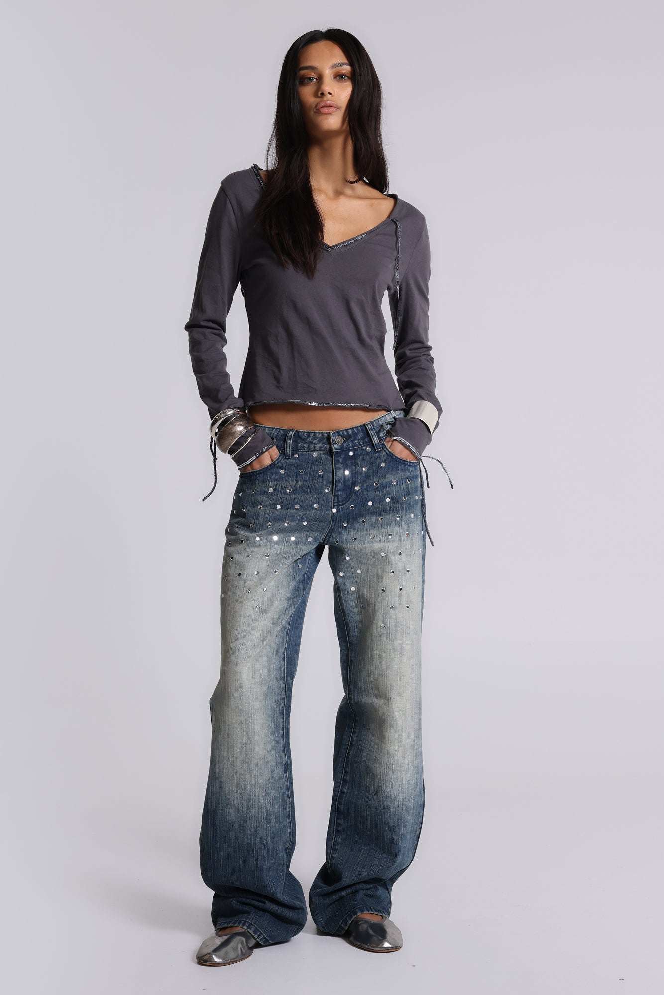 Hunter Loose Straight Leg Jeans with Mirrors