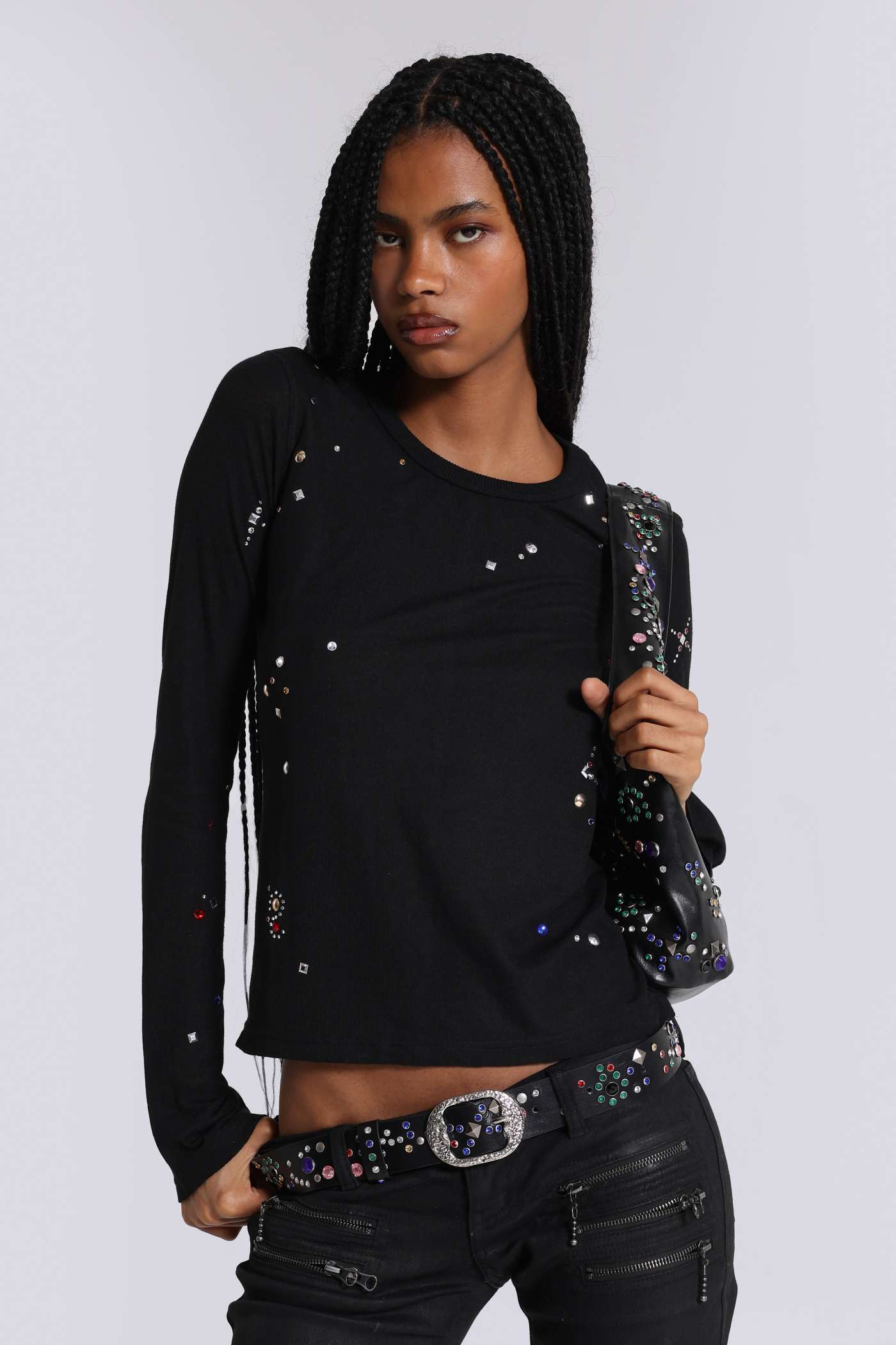 Jexa Jewel Studded Long Sleeve Top