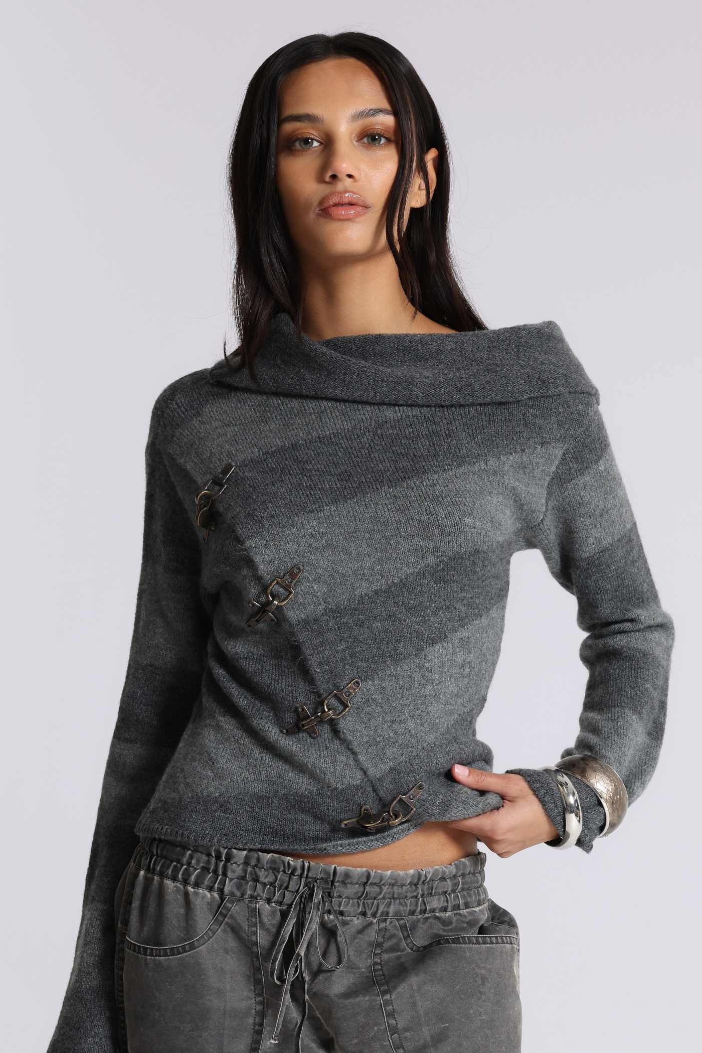 Clasp Asymmetric Stripe Knit