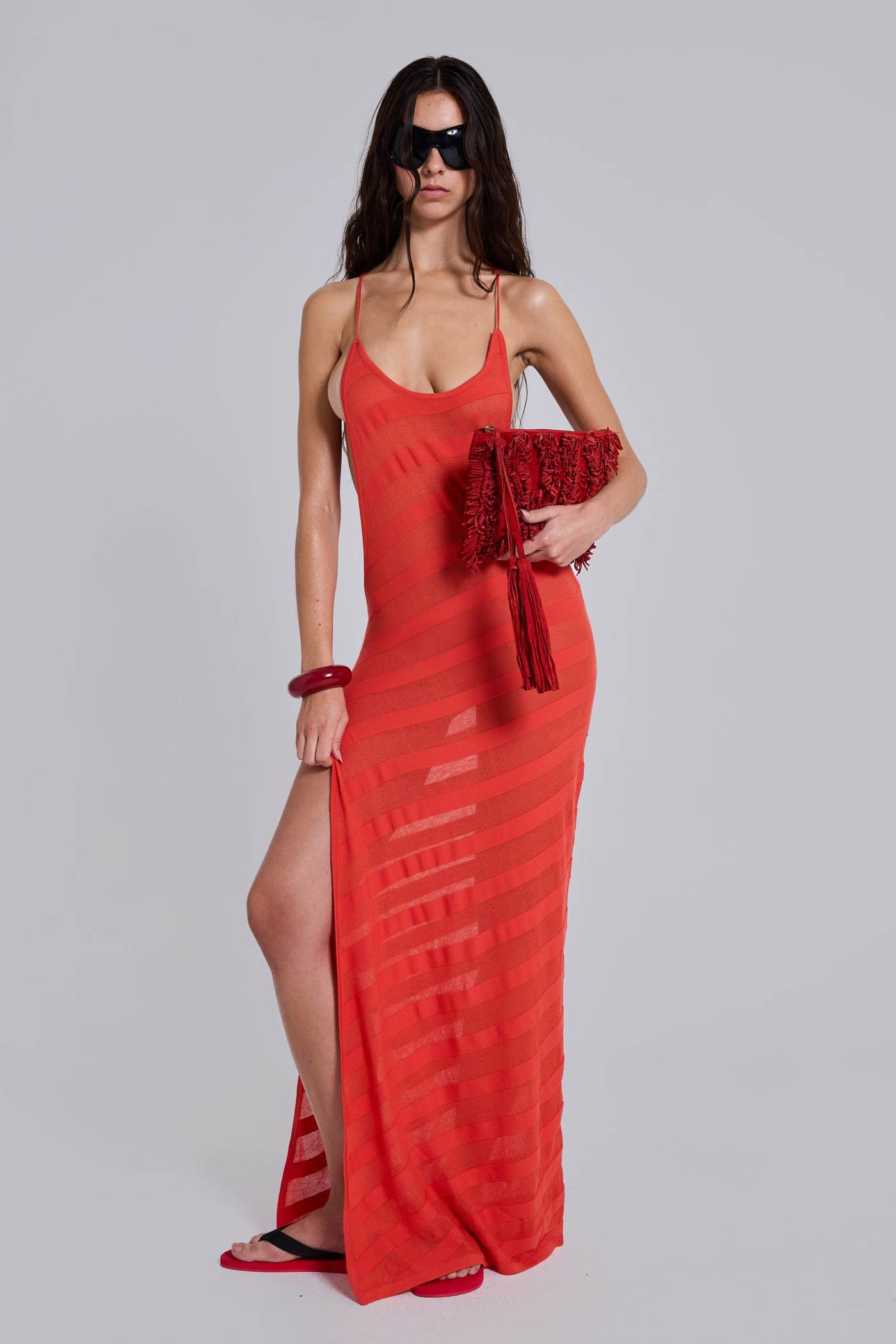 Noir Knit Maxi Dress in Coral