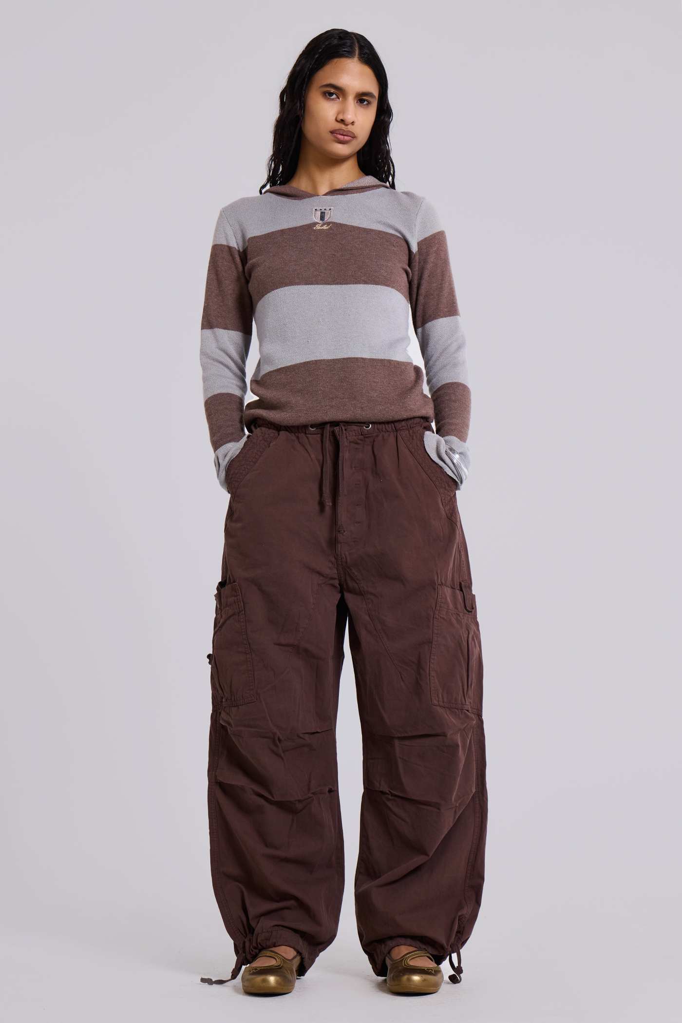 Brown Parachute Cargo Pants
