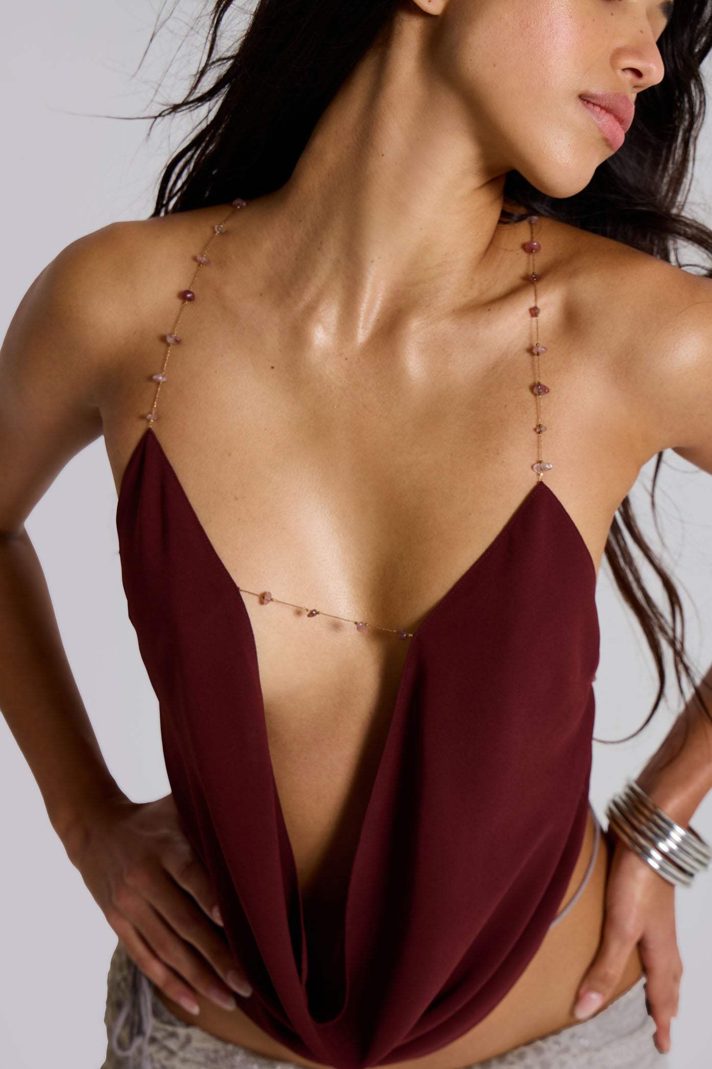 Vivo Luna Layered Cowl Top - Burgundy
