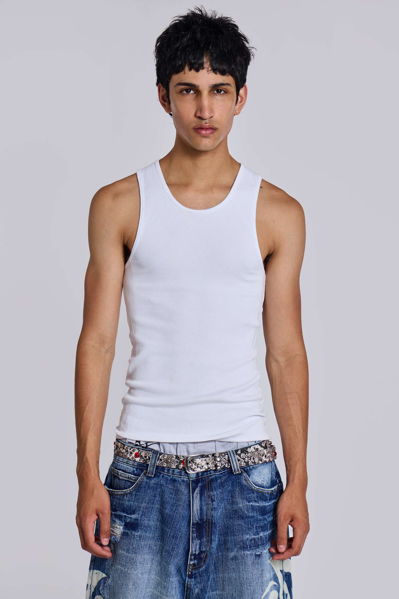 Basic White Detail Wide Rib Vest main image 1