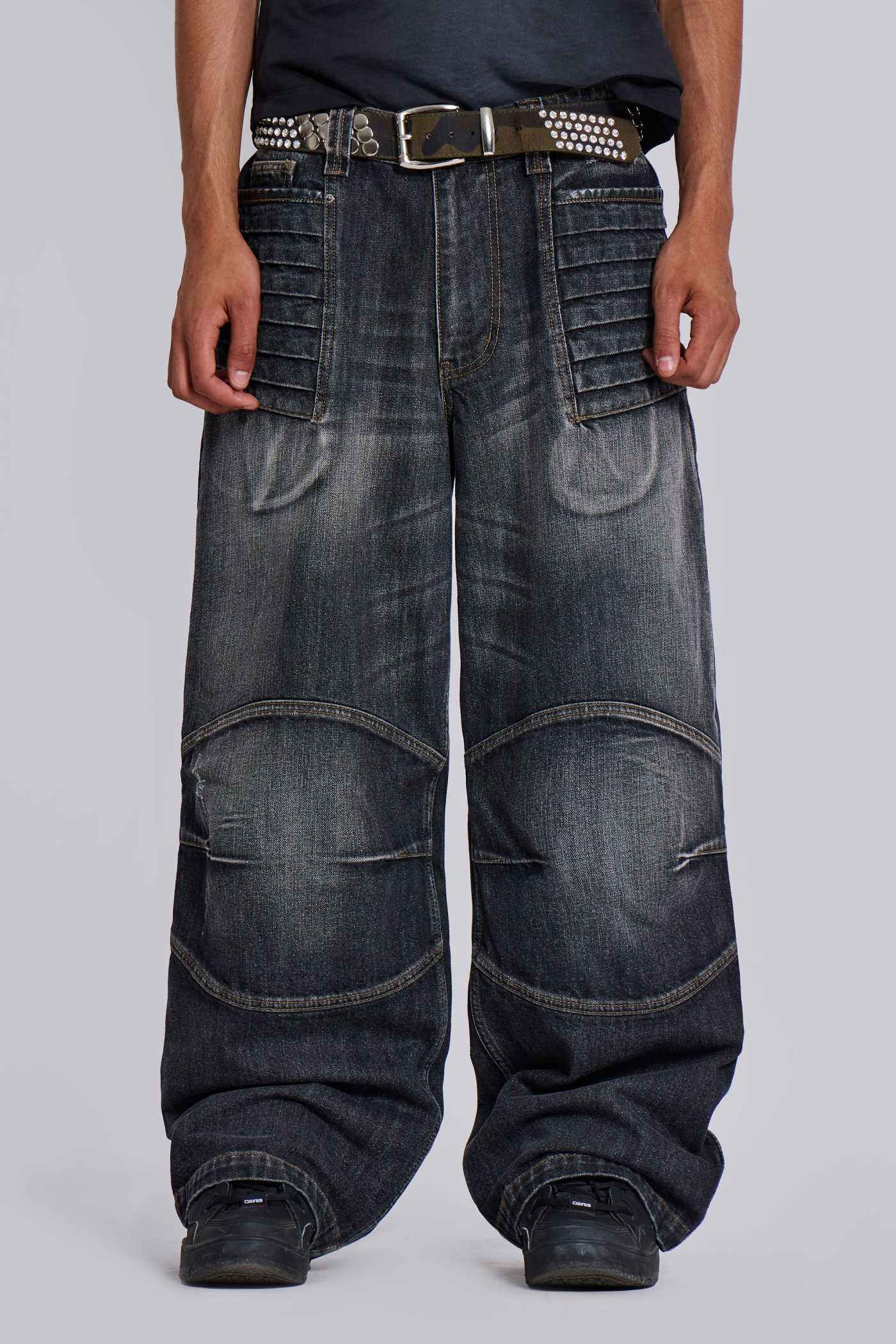 Mens Black Leather Crocodile Print 501 Style Jeans Pants Trouser Bikers Club