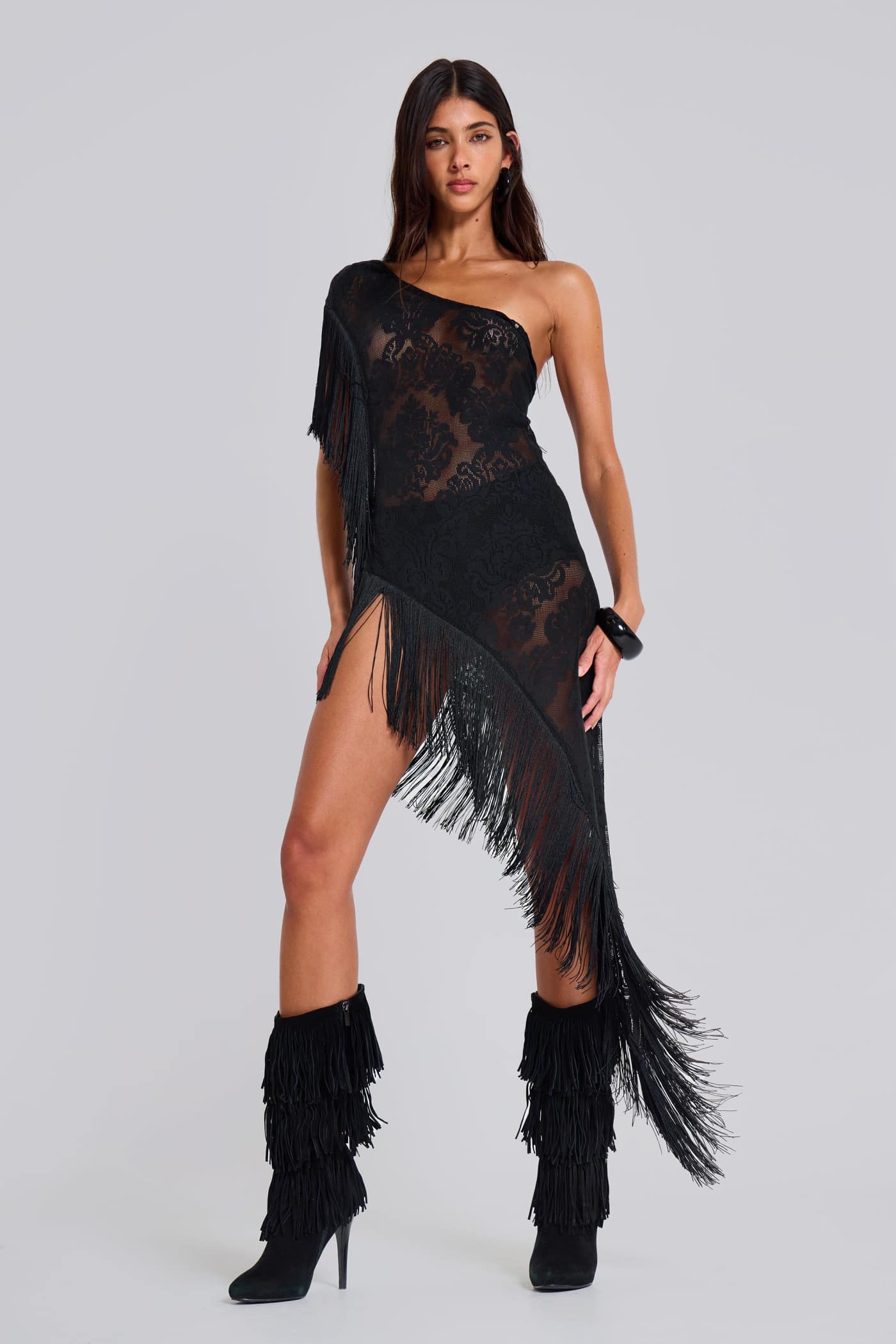 Lace V Neck Fringe Casual Dress