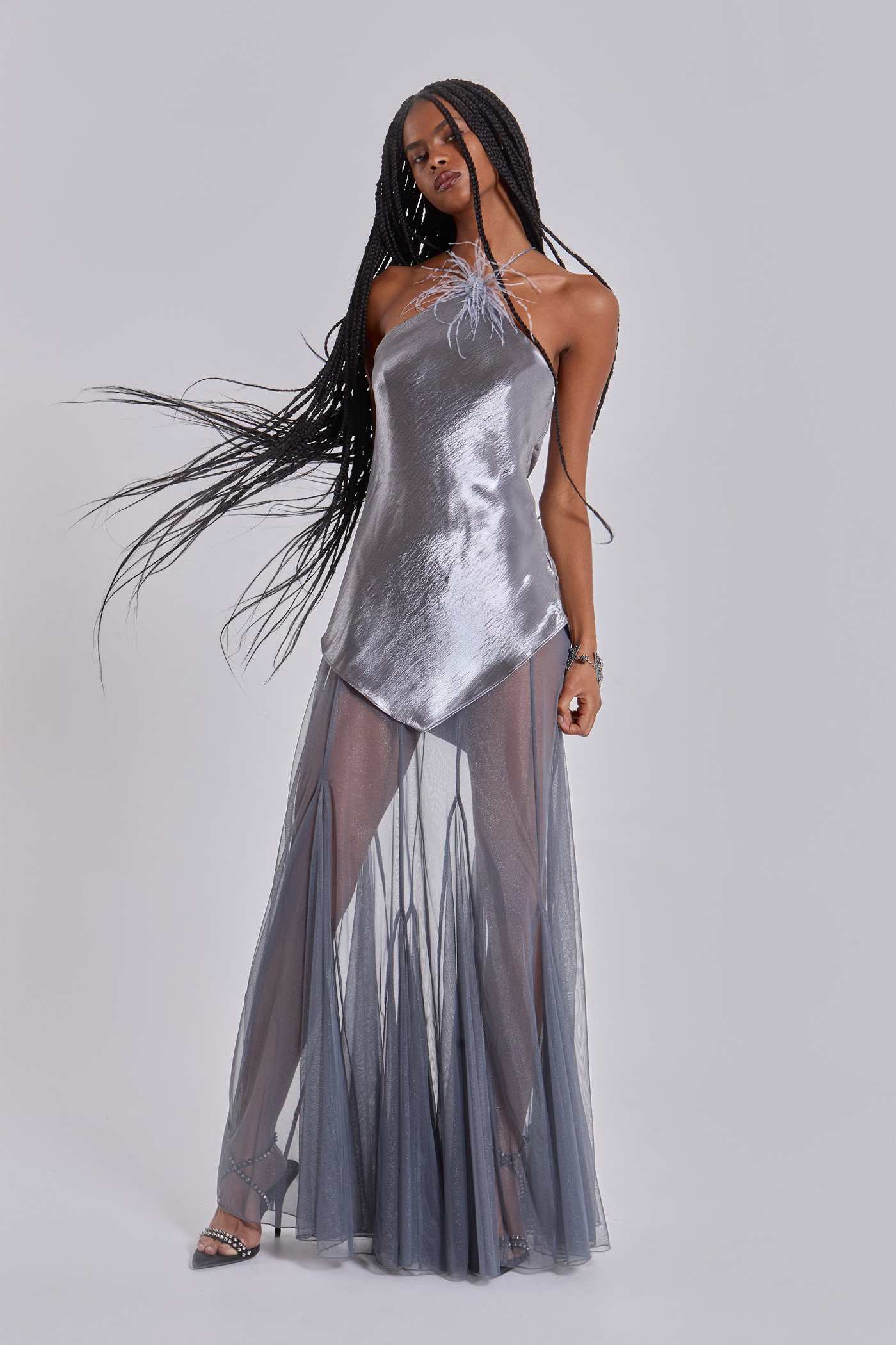 Talassa Maxi Dress with Real Feather | Jaded London | Clothing
