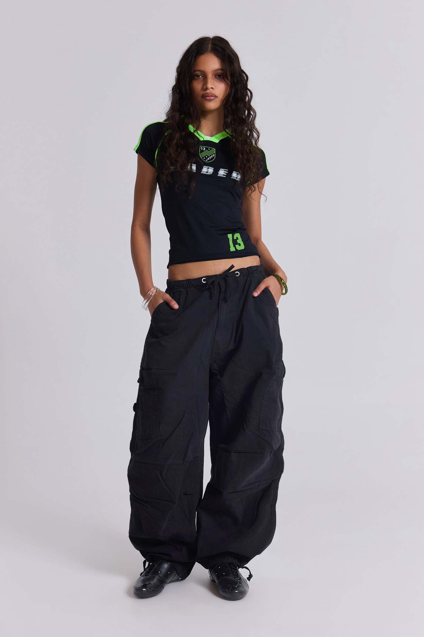 Love Tree Black Parachute Cargo Pants