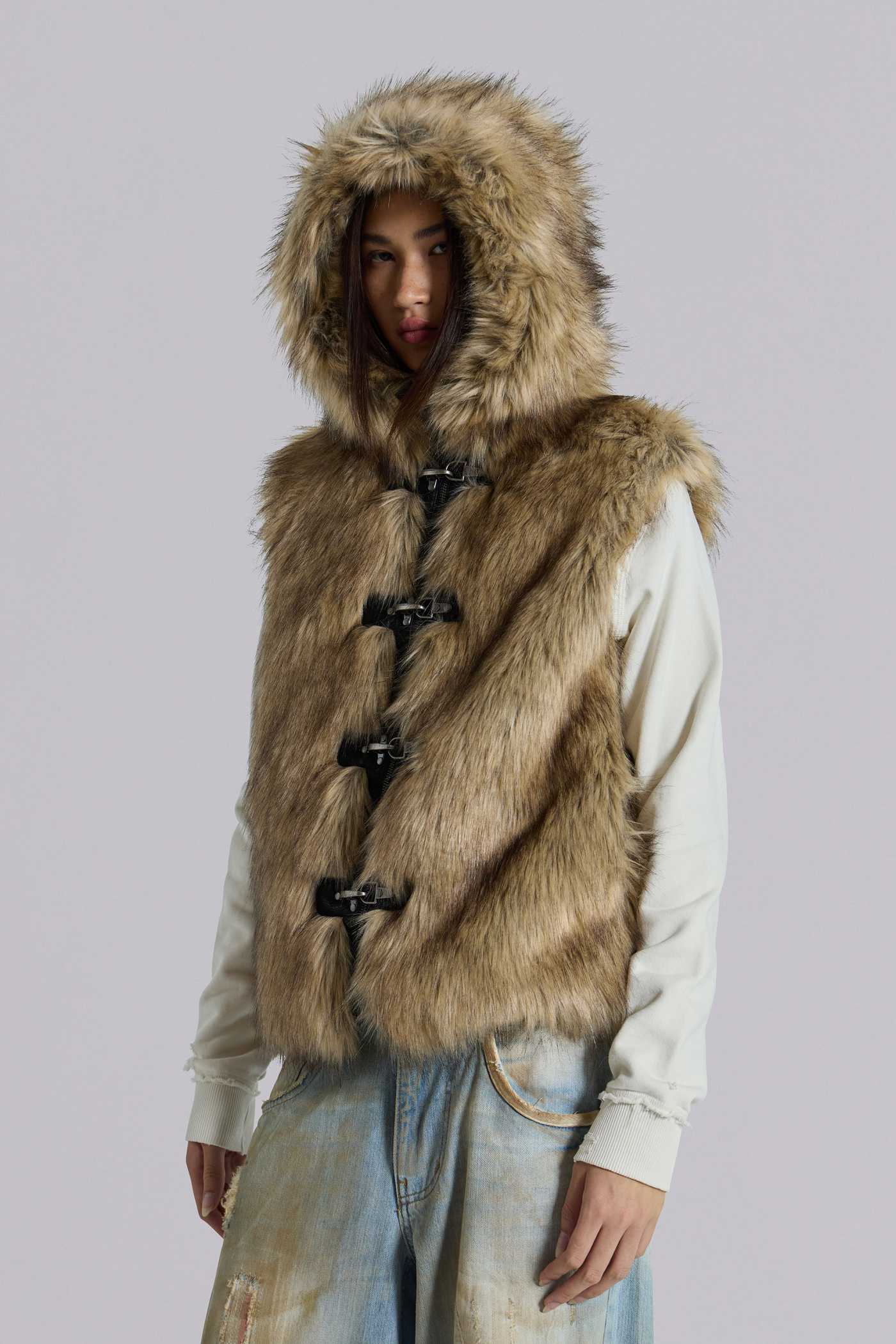 Grey Gradient Faux Fur Gilet - Emerson
