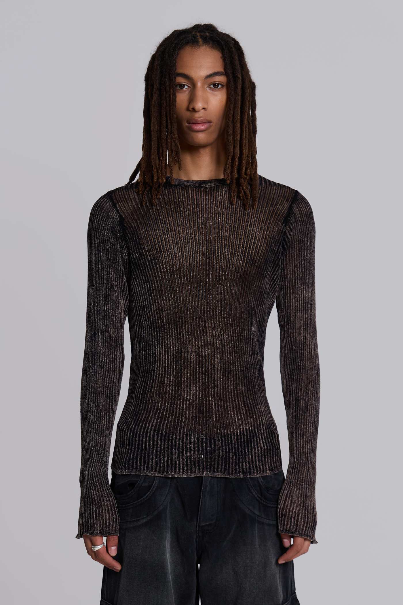 Khaki Acid Washed Western Graphic Knit Top